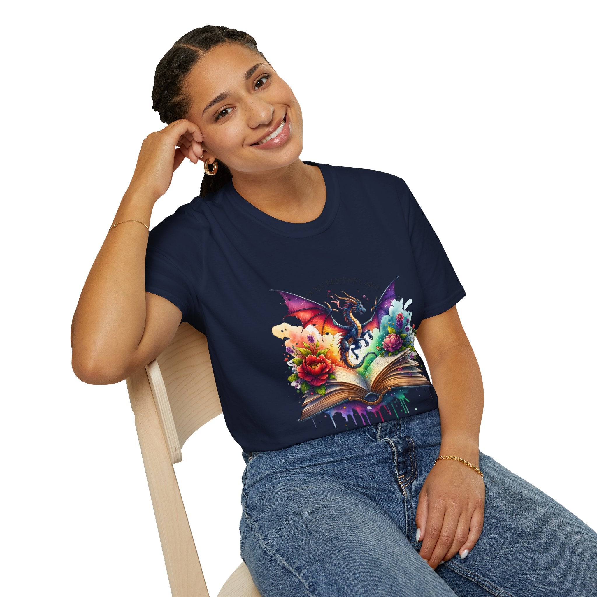 Fantasy Dragon Book T-Shirt — 'Live in My Fantasy' Colorful Storybook Design