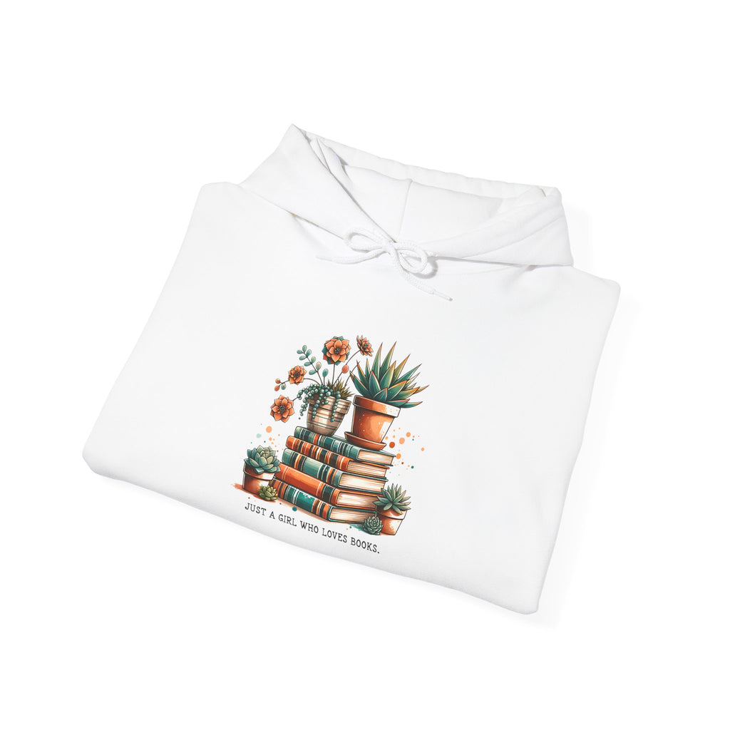 Plant Lover Hoodie – 'Plant Lady With Books' Cozy Botanical Pullover