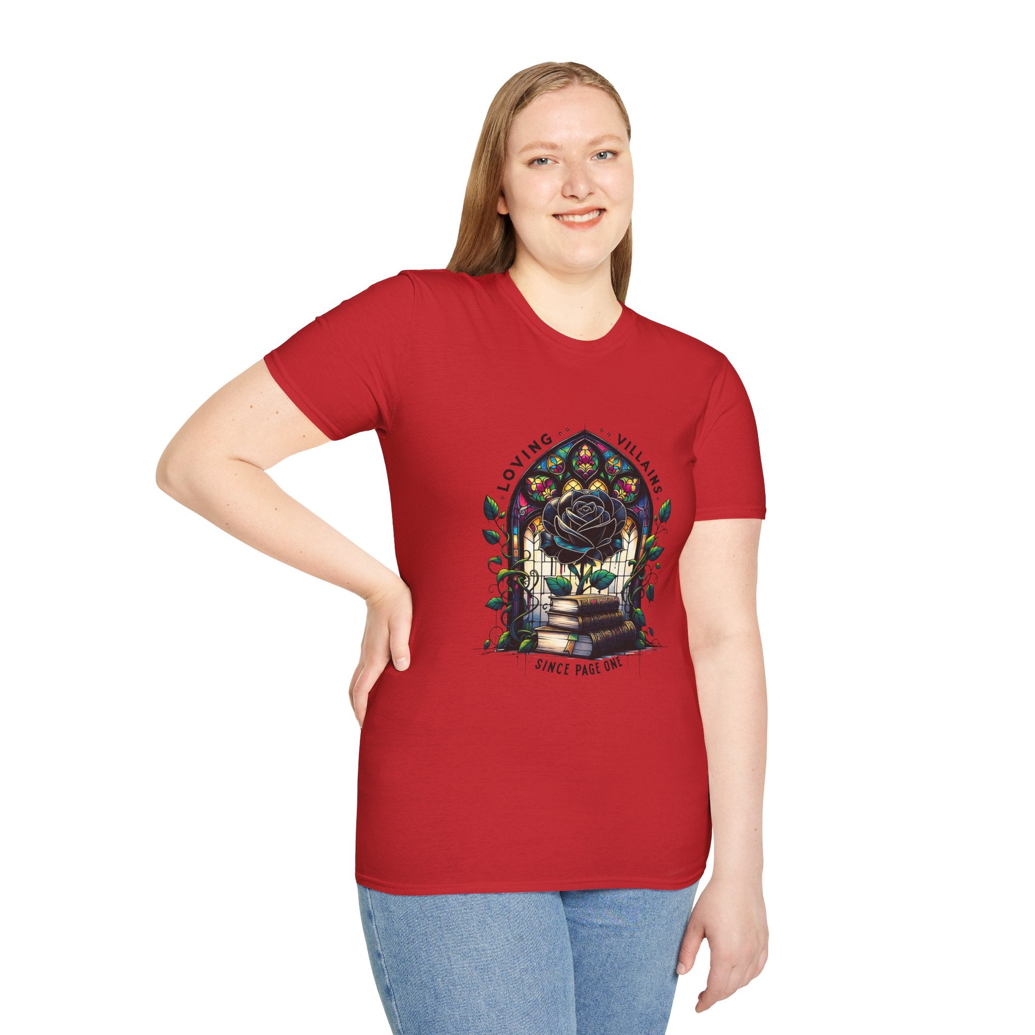Loving Villains Rose Window T-Shirt — Gothic Floral 'Since Page One' Tee
