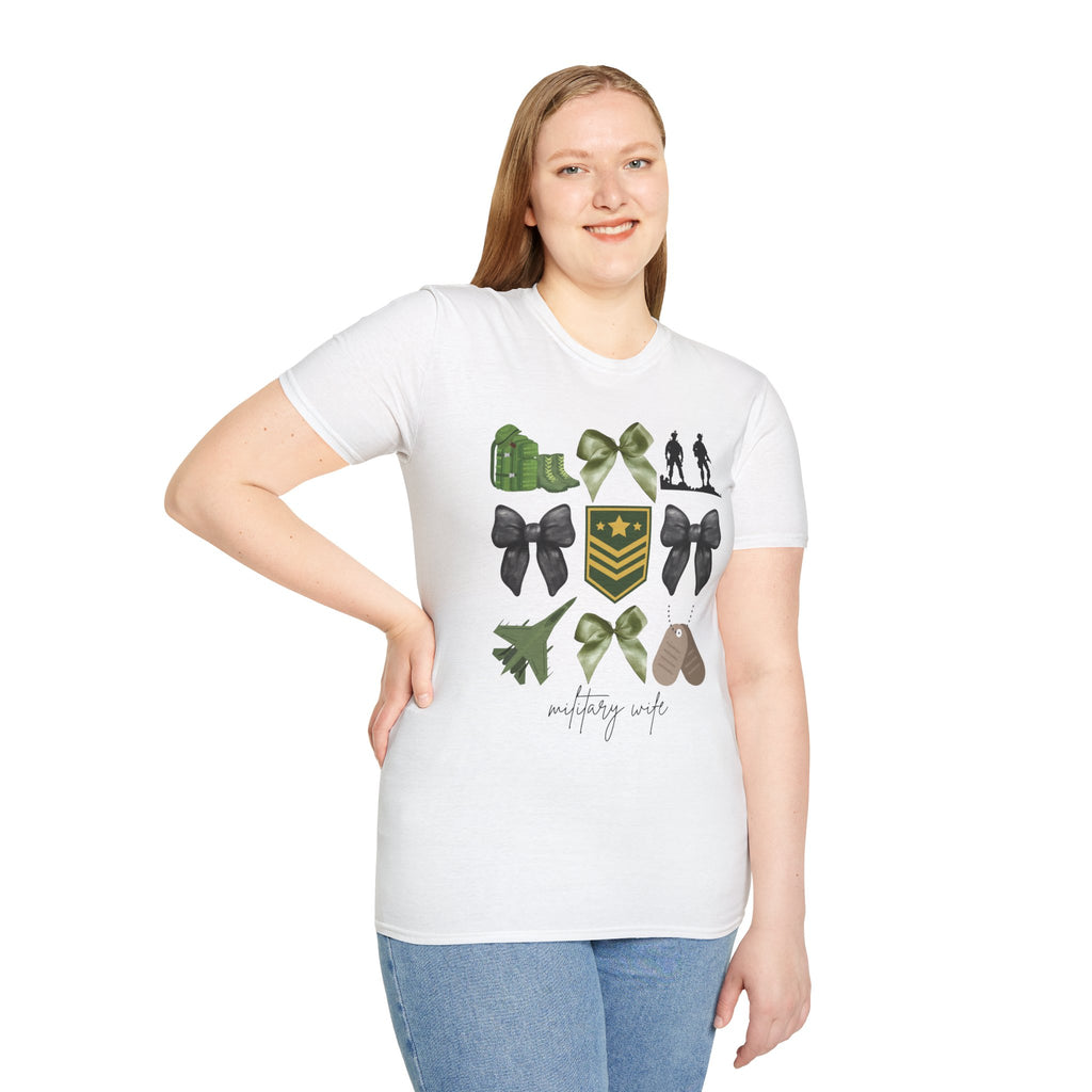 Military Wife T-Shirt — Patriotic Camouflage Ribbon & Dog Tags Tee