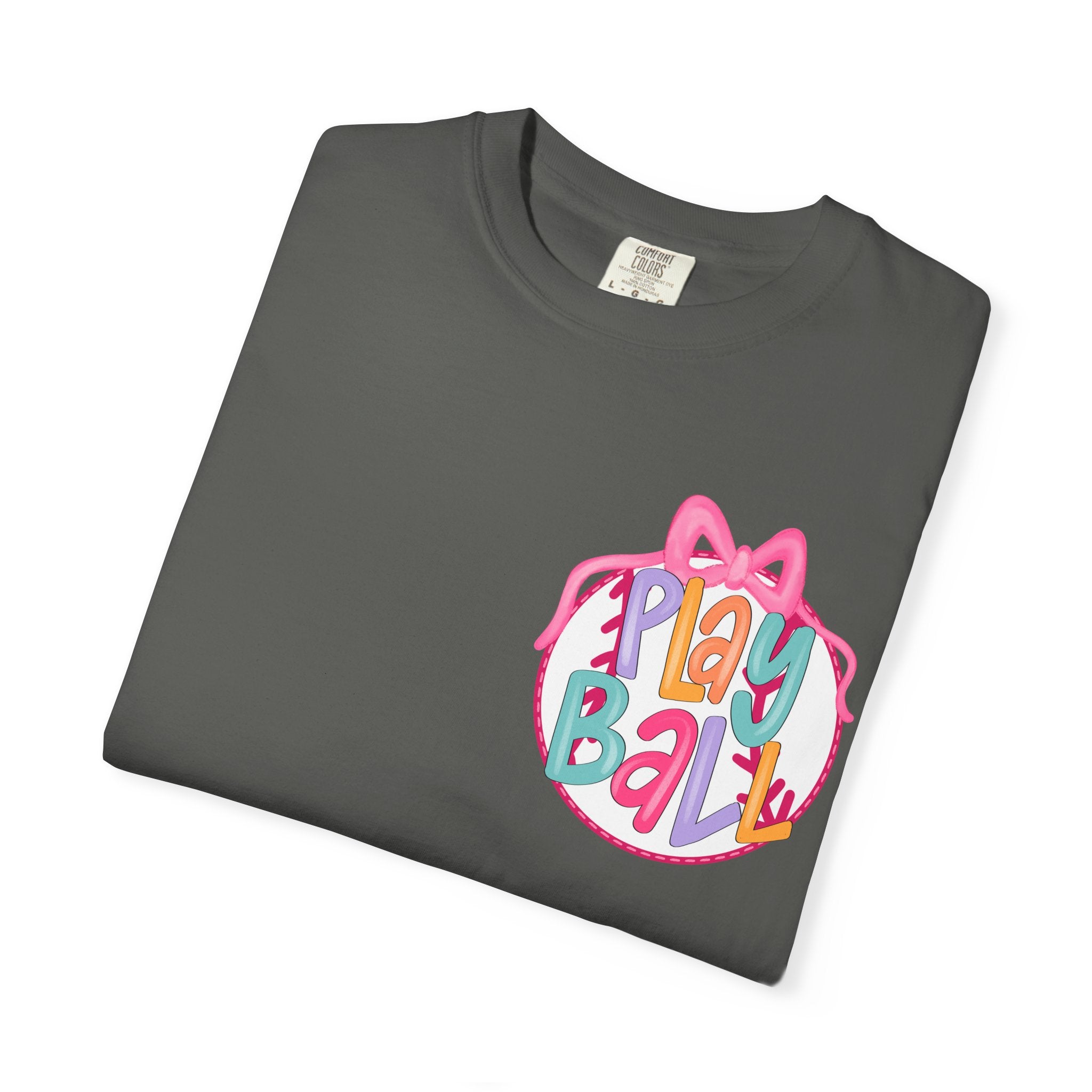 Softball Tee — "Play Ball" Front & "Pitch, Batter, Batter, Swing" Heart Back