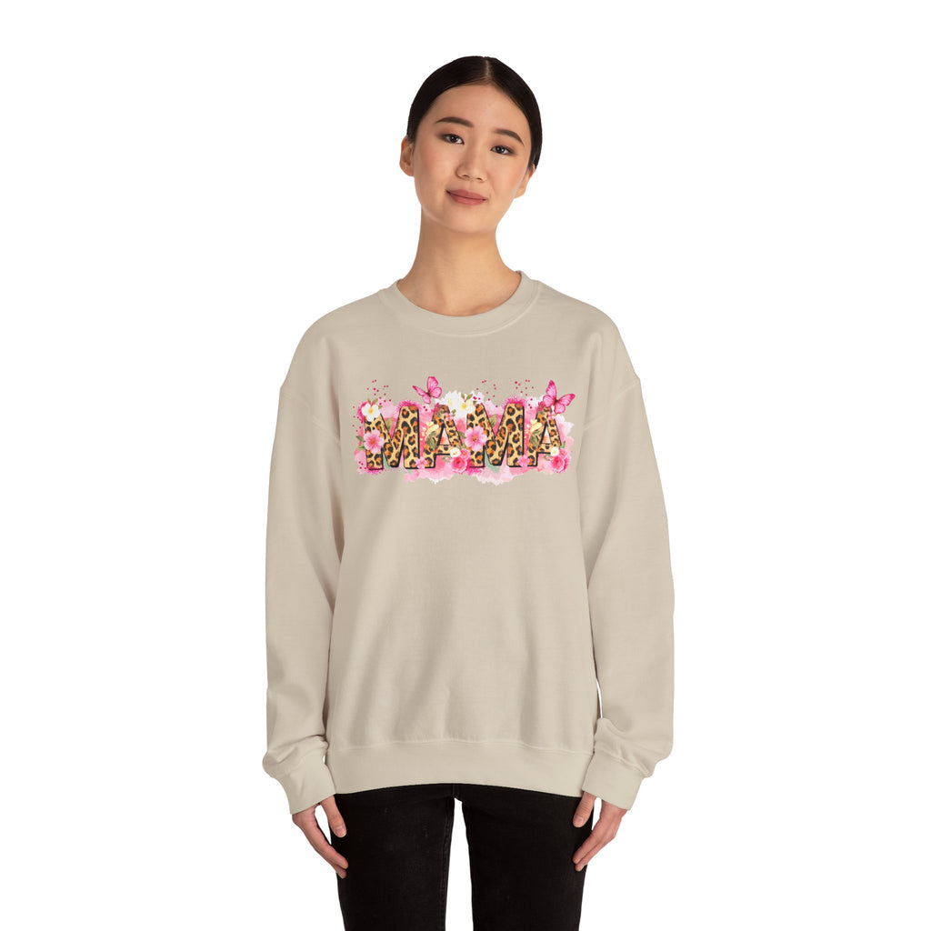 Mama Leopard Floral Crewneck Sweatshirt – Pink Butterflies
