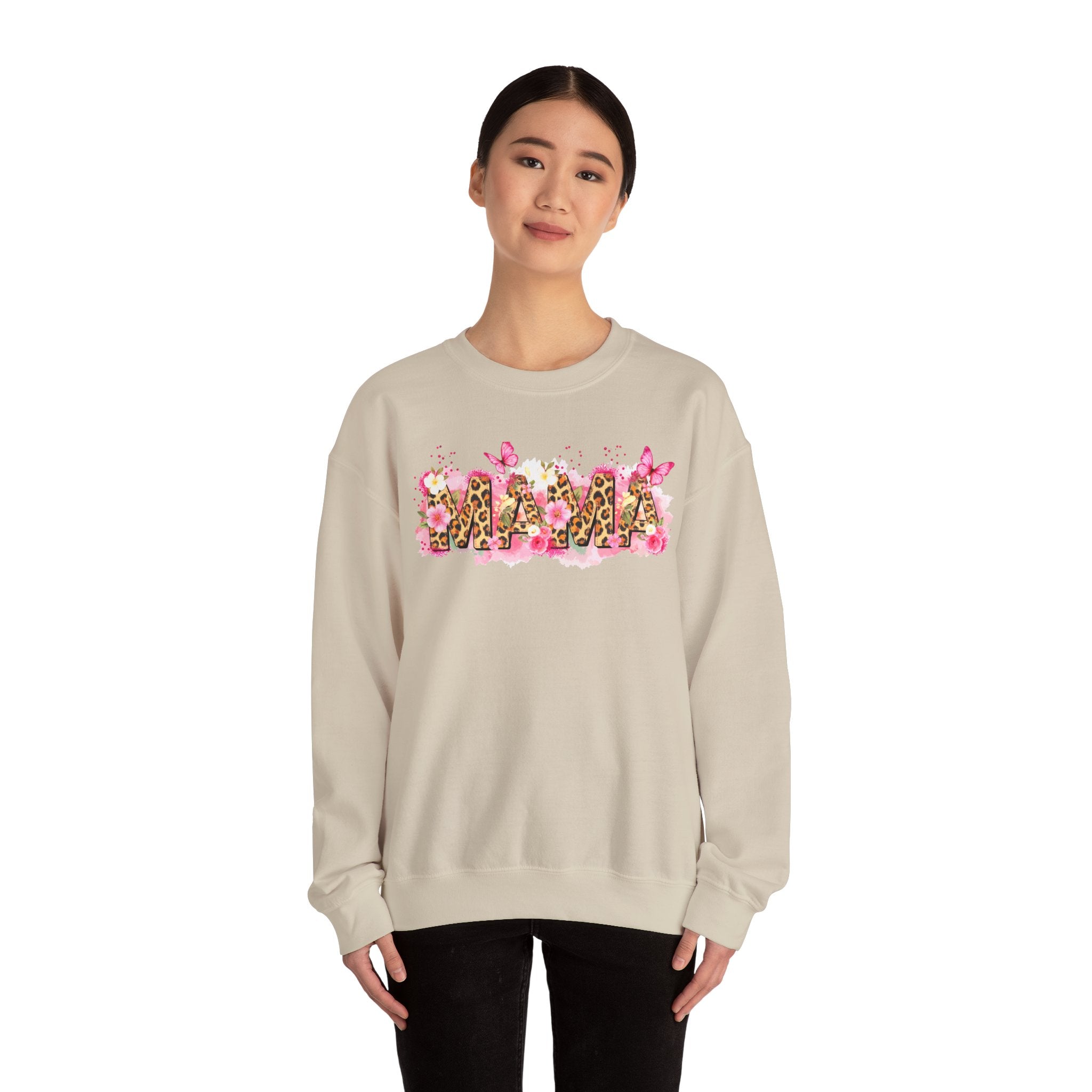 Mama Leopard Floral Crewneck Sweatshirt – Pink Butterflies