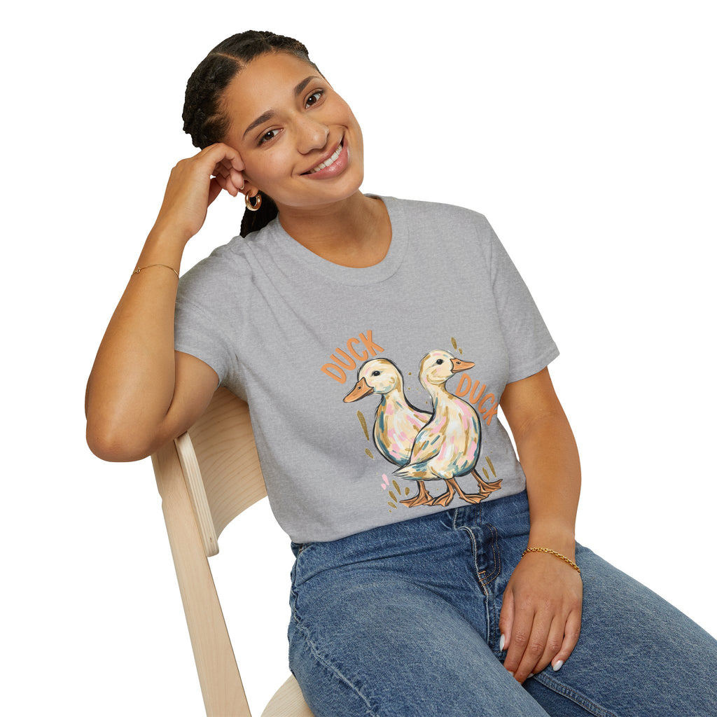 Double-sided Duck Duck Goose T-Shirt — Cute Pastel Duck & Goose Graphic Tee