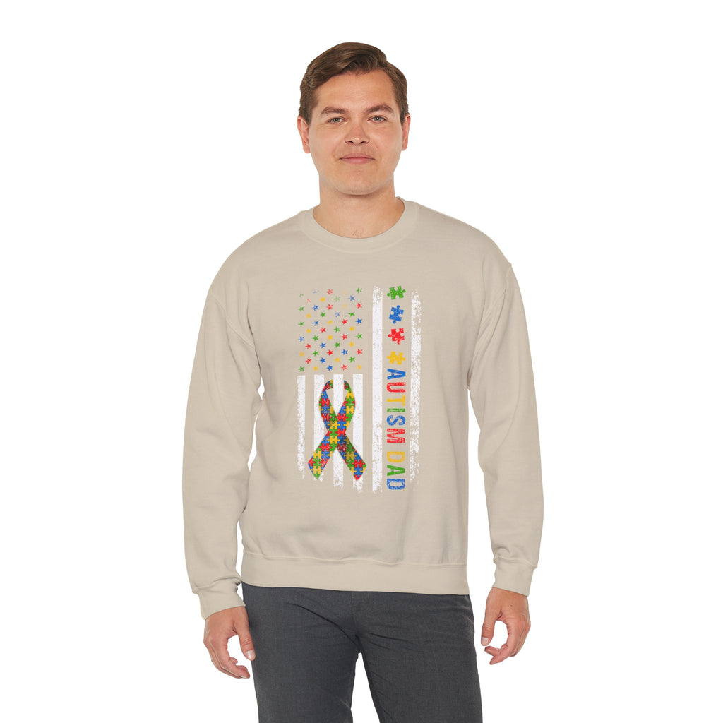 Autism Dad Puzzle Ribbon Crewneck Sweatshirt — Supportive Autism Awareness Pullover