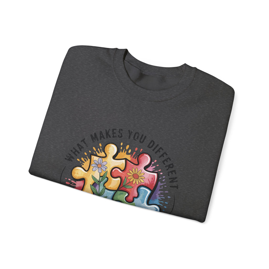 Autism Awareness Crewneck Sweatshirt — “What Makes You Different Is What Makes You Beautiful”