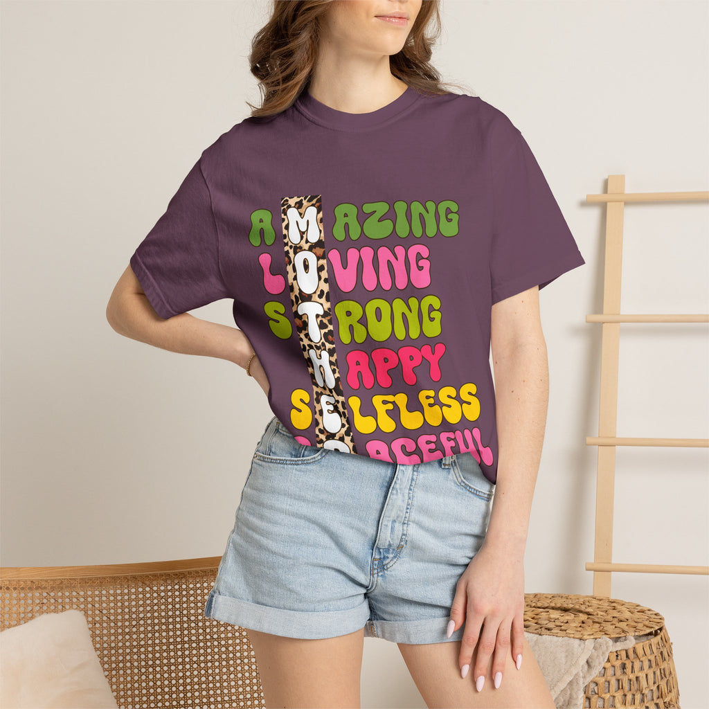 Mother Acrostic Graphic T-Shirt — Retro Bubble Letters & Leopard Accent