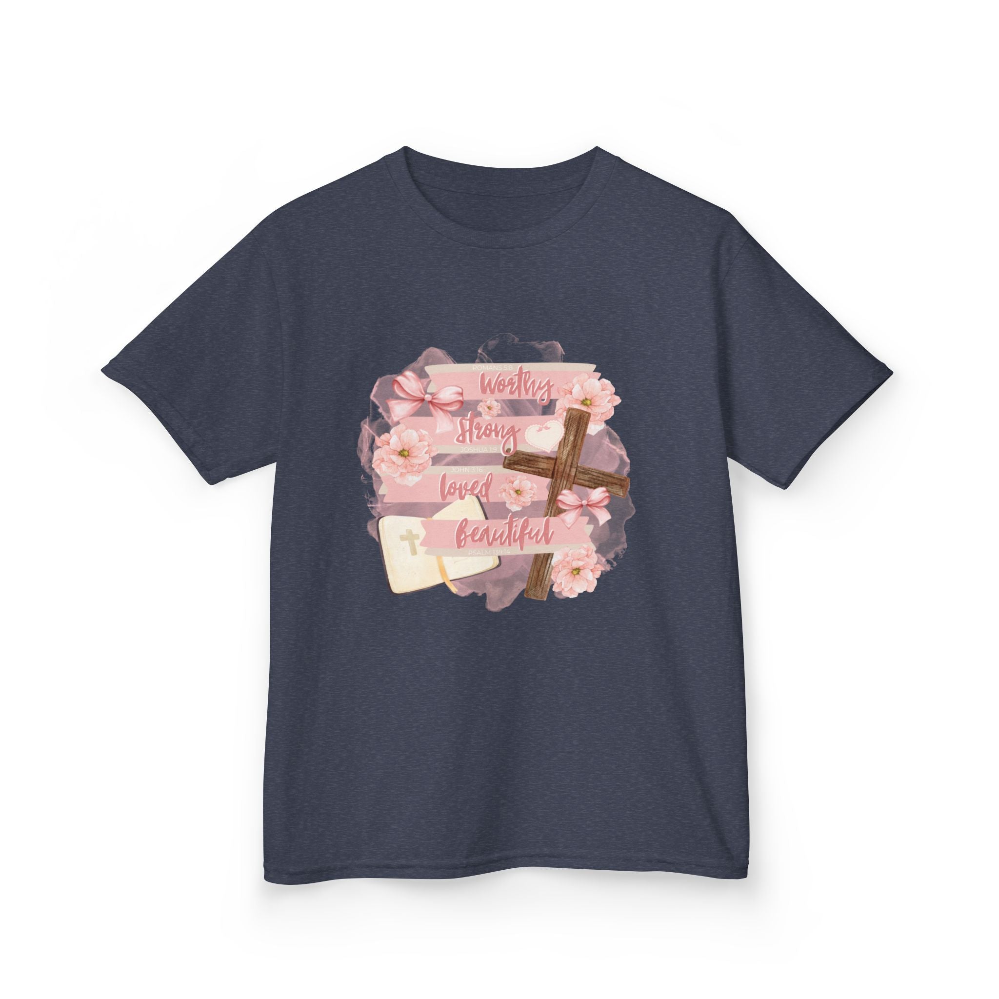Kids T-Shirt — Pink Floral 'Daddy's Little Love' Cross Design