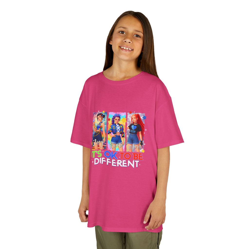 Kids Tee — "It's OK to Be Different" Colorful Pride Graphic