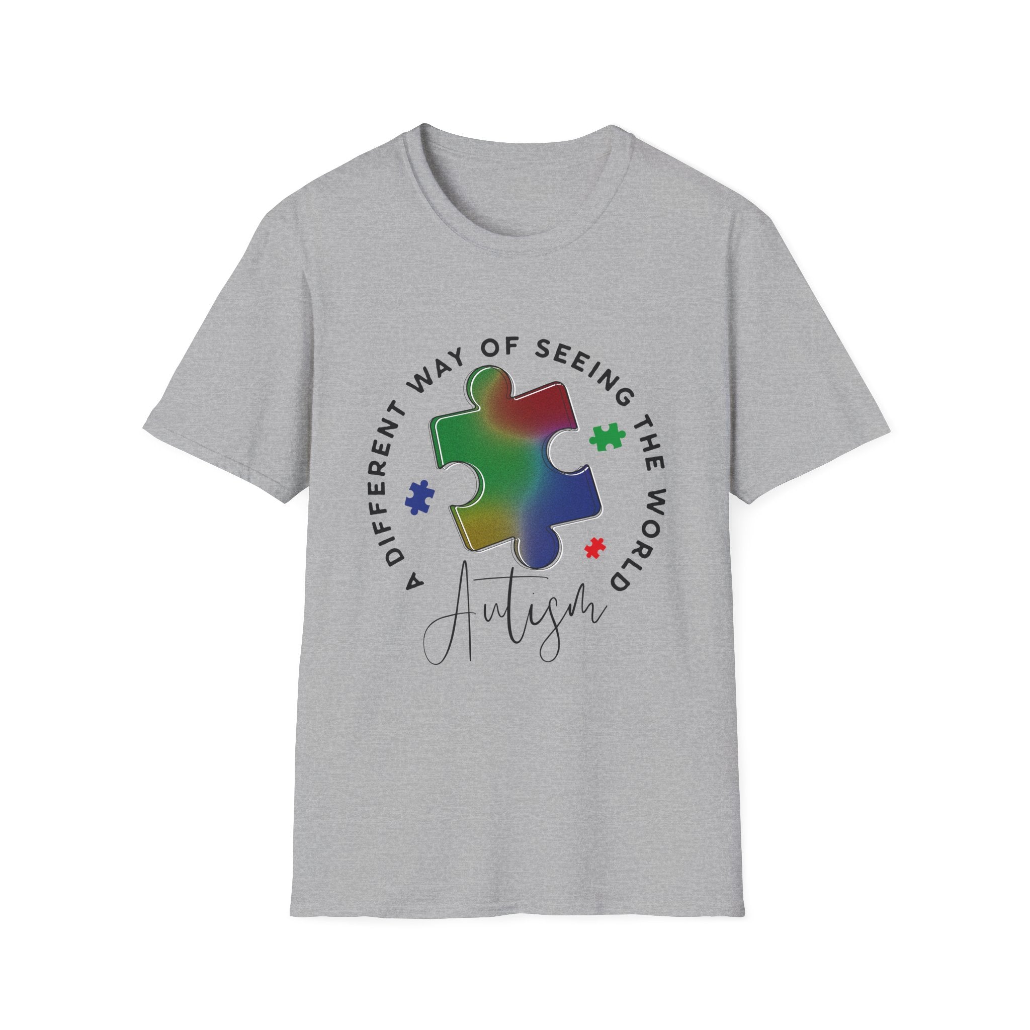 Autism Awareness T-Shirt – 'A Different Way of Seeing the World' Puzzle Heart Tee