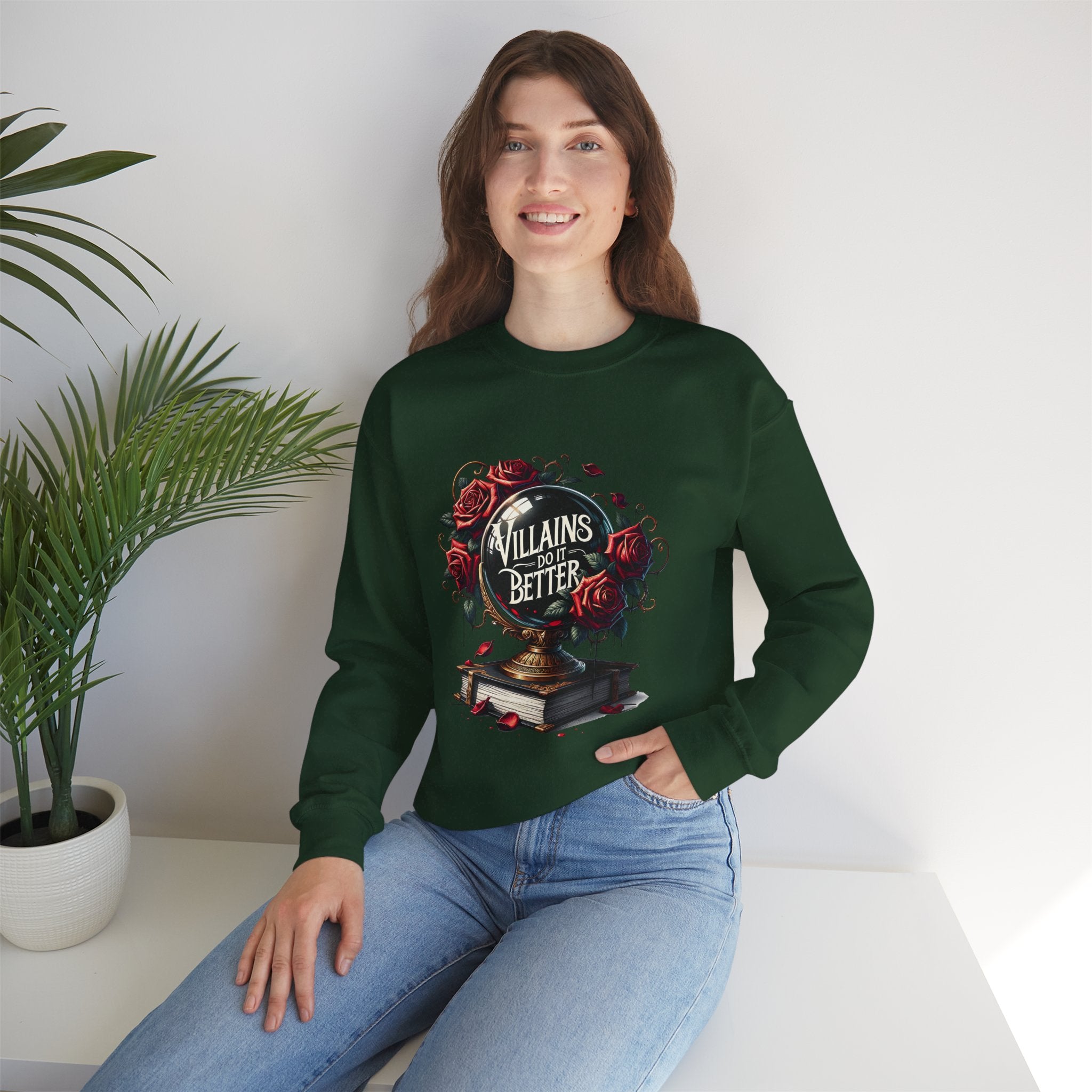Villains Do It Better Crewneck Sweatshirt — Gothic Rose Book Lover Pullover