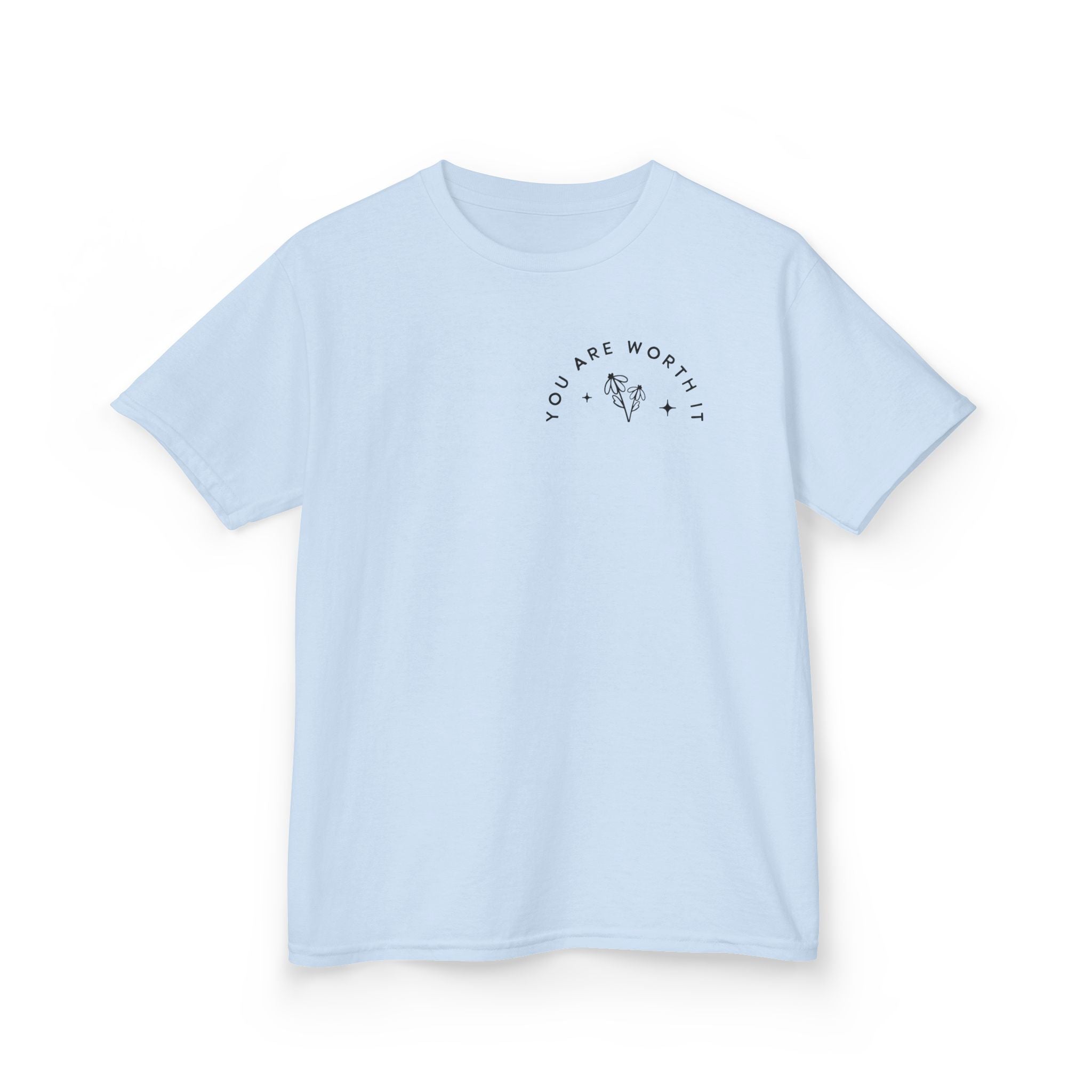 Kids Tee — “You Are Worth It” Minimal Floral Comfort Shirt