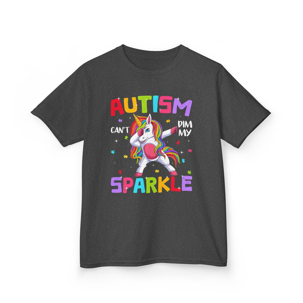 Autism Sparkle Kids T-Shirt — "Autism Can't Dim My Sparkle" Unicorn Tee
