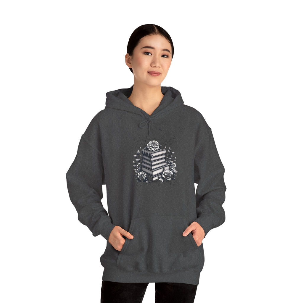 Vintage Stacked Books & Roses Hoodie — Literary Gothic Booklover Sweatshirt