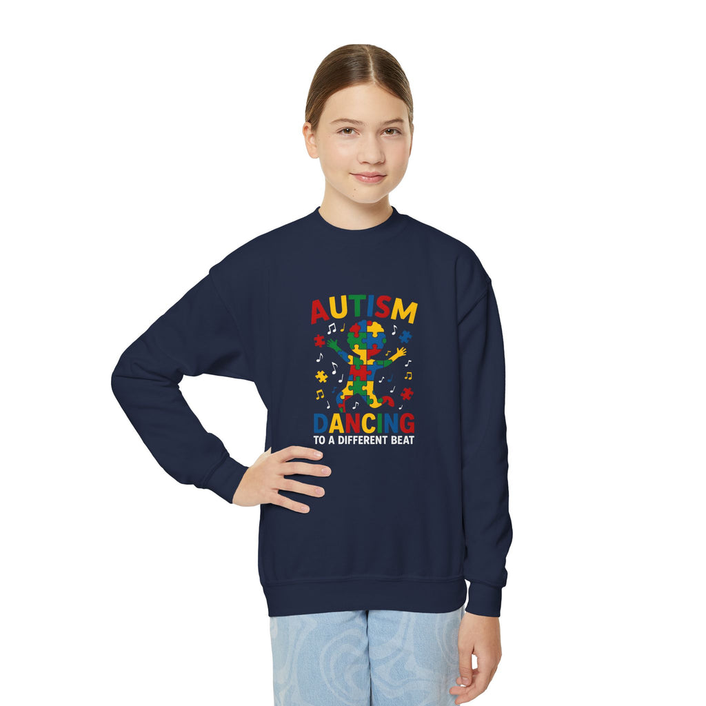 Autism Dancing Crewneck Sweatshirt – "Dancing to a Different Beat" Youth