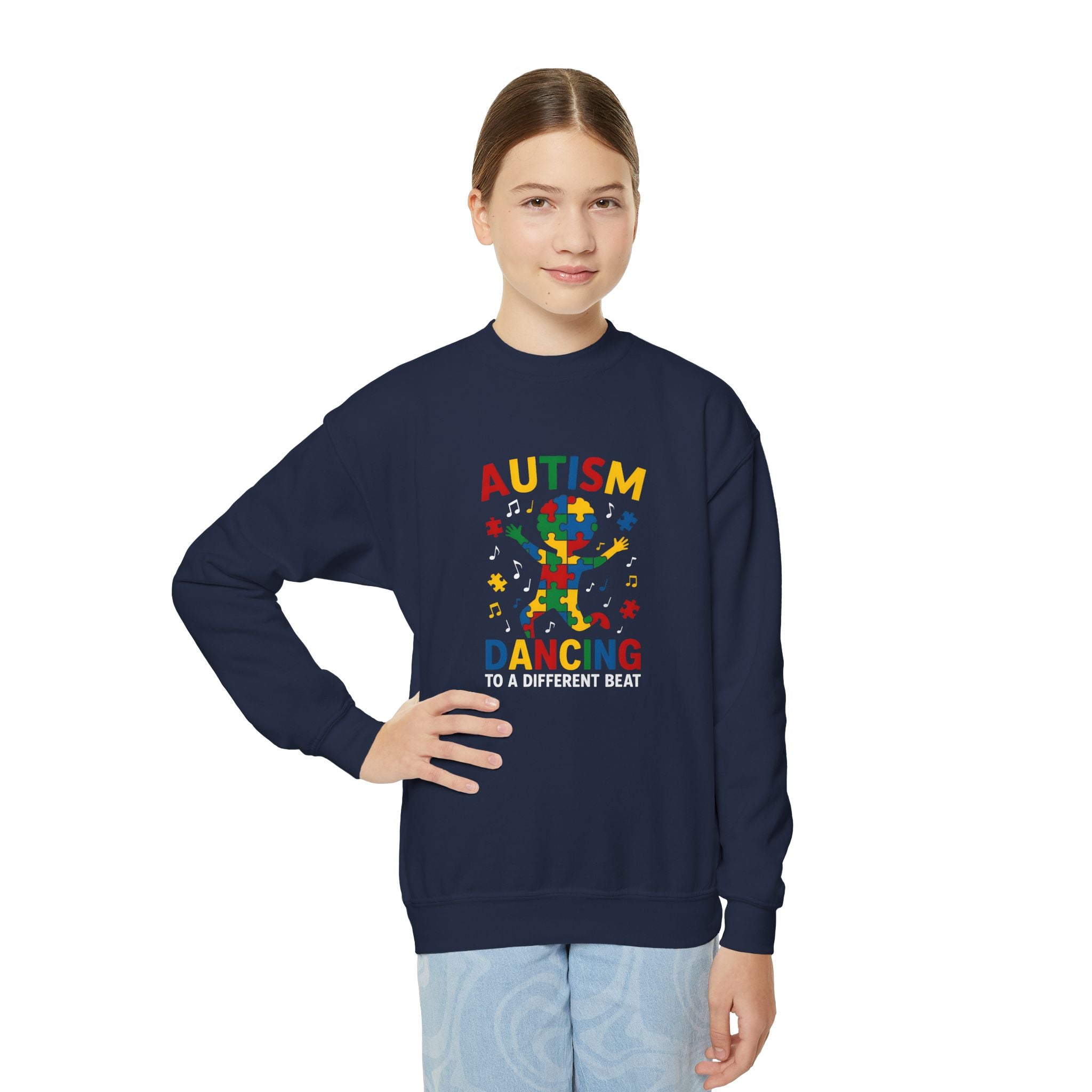 Autism Dancing Crewneck Sweatshirt – "Dancing to a Different Beat" Youth