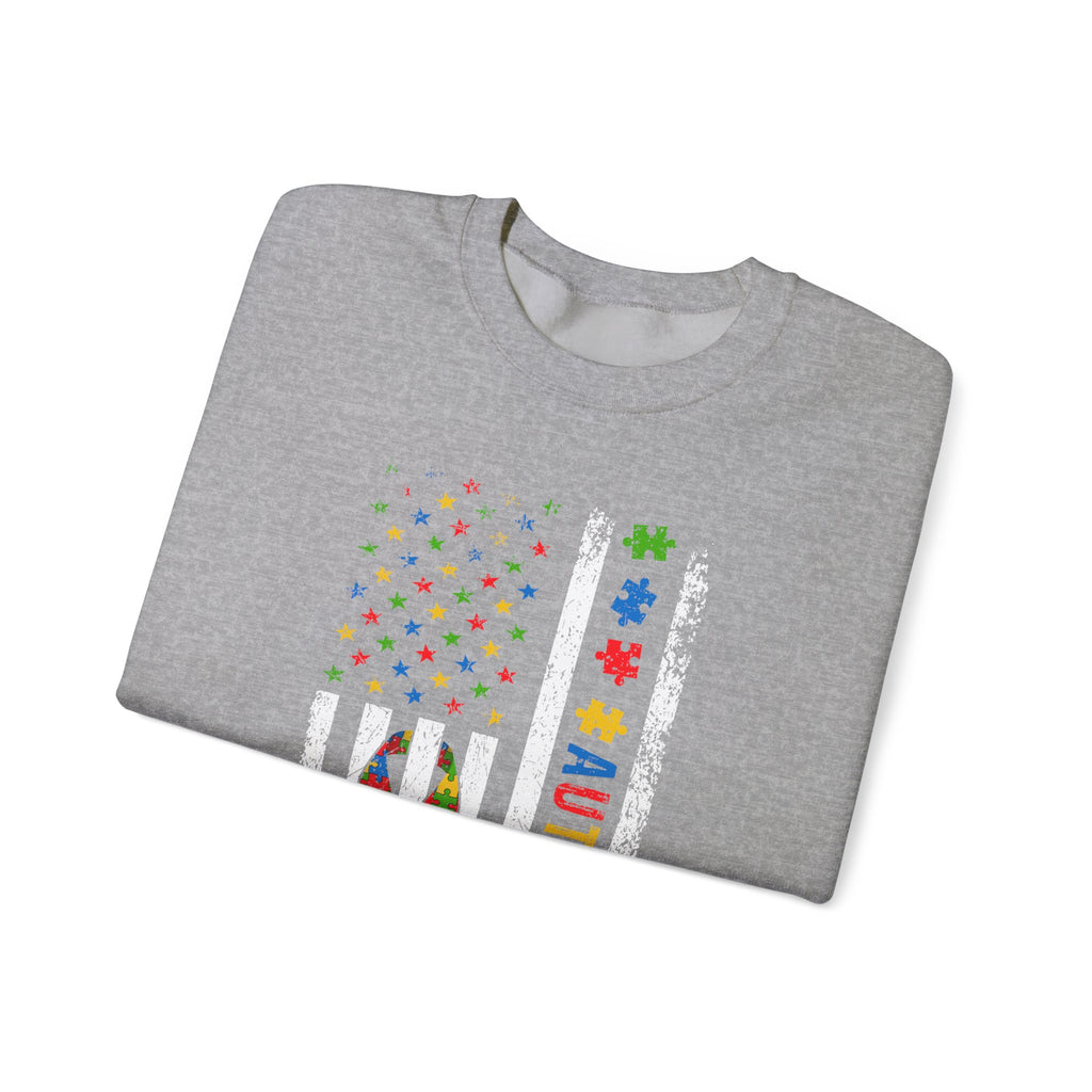 Autism Dad Puzzle Ribbon Crewneck Sweatshirt — Supportive Autism Awareness Pullover