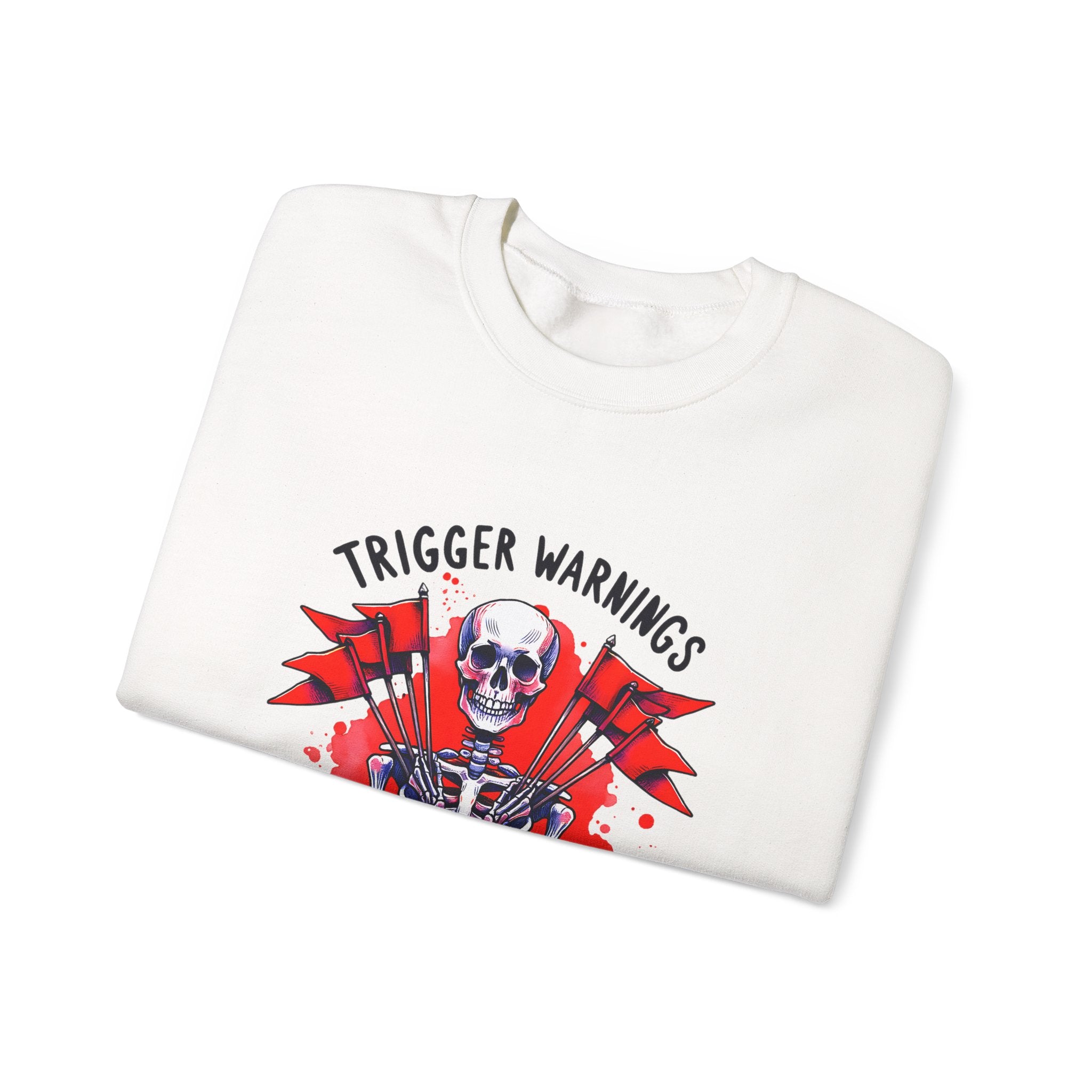 Skeleton Graphic Sweatshirt — "Trigger Warnings Welcome" Gothic Crewneck