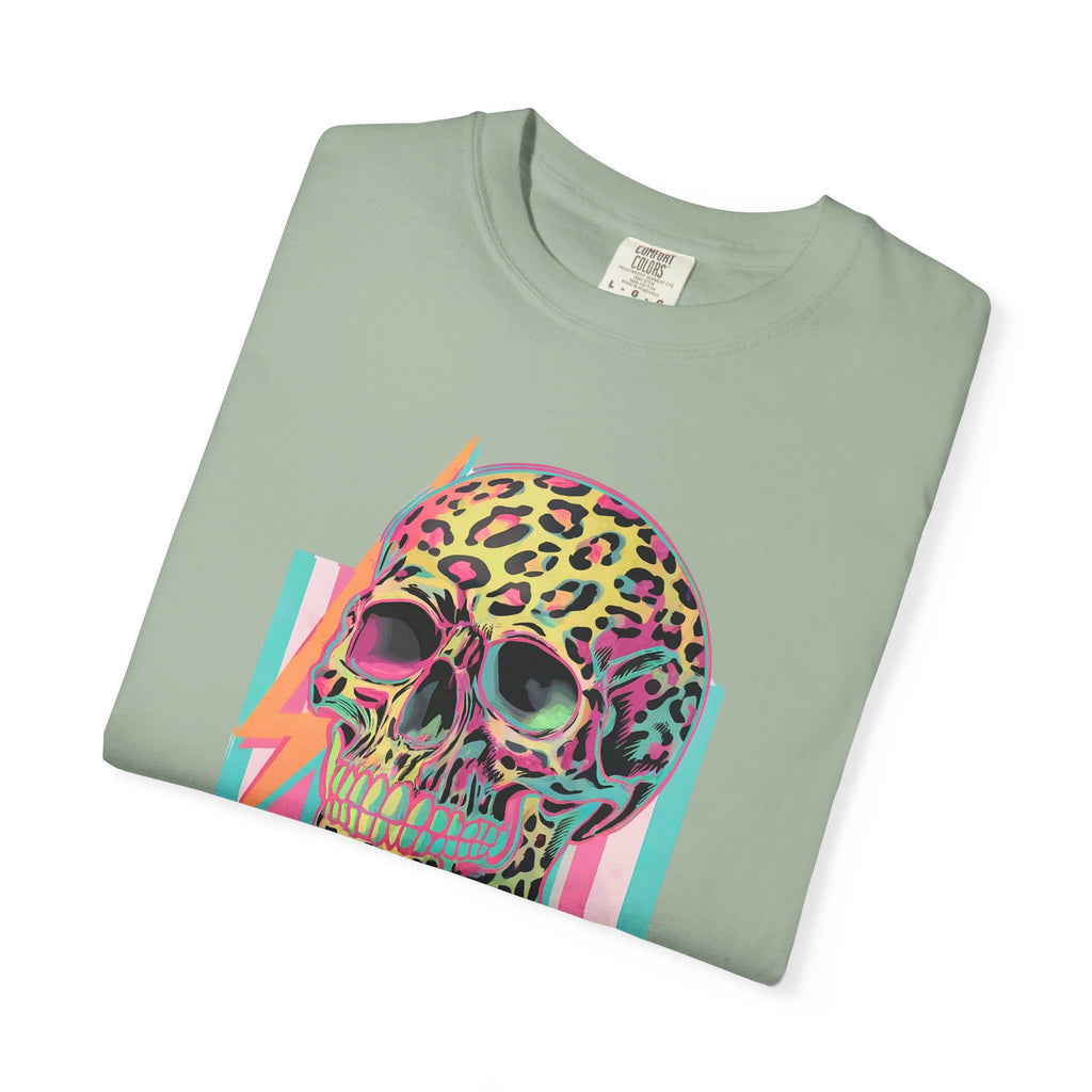 Stressed Since Birth T-Shirt — Neon Leopard Skull Graphic Tee