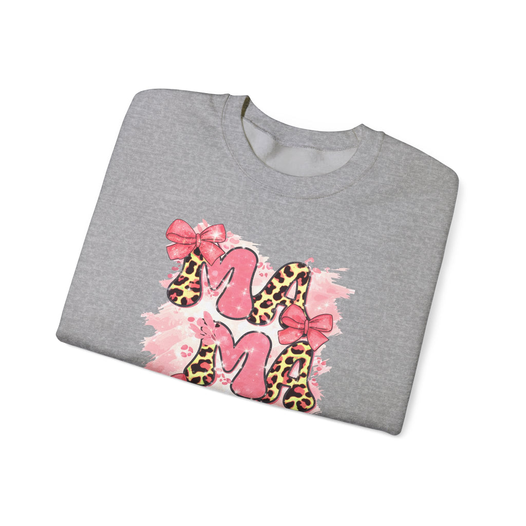 Sweatshirt — Pink Leopard “MOM” Design with Bows | Mother’s Day Cozy Crewneck
