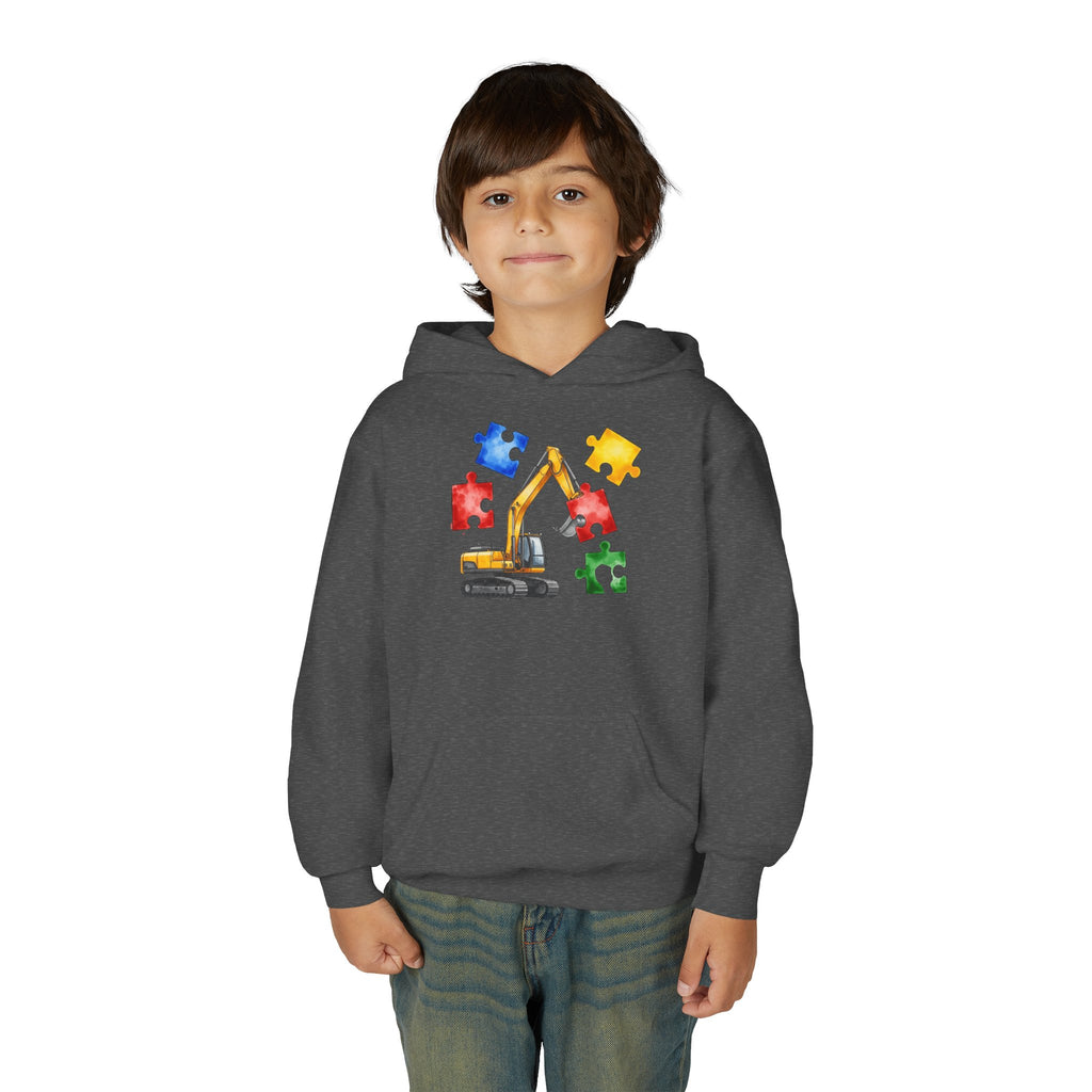 Kids Excavator Puzzle Hoodie - Autism Awareness Construction Sweatshirt