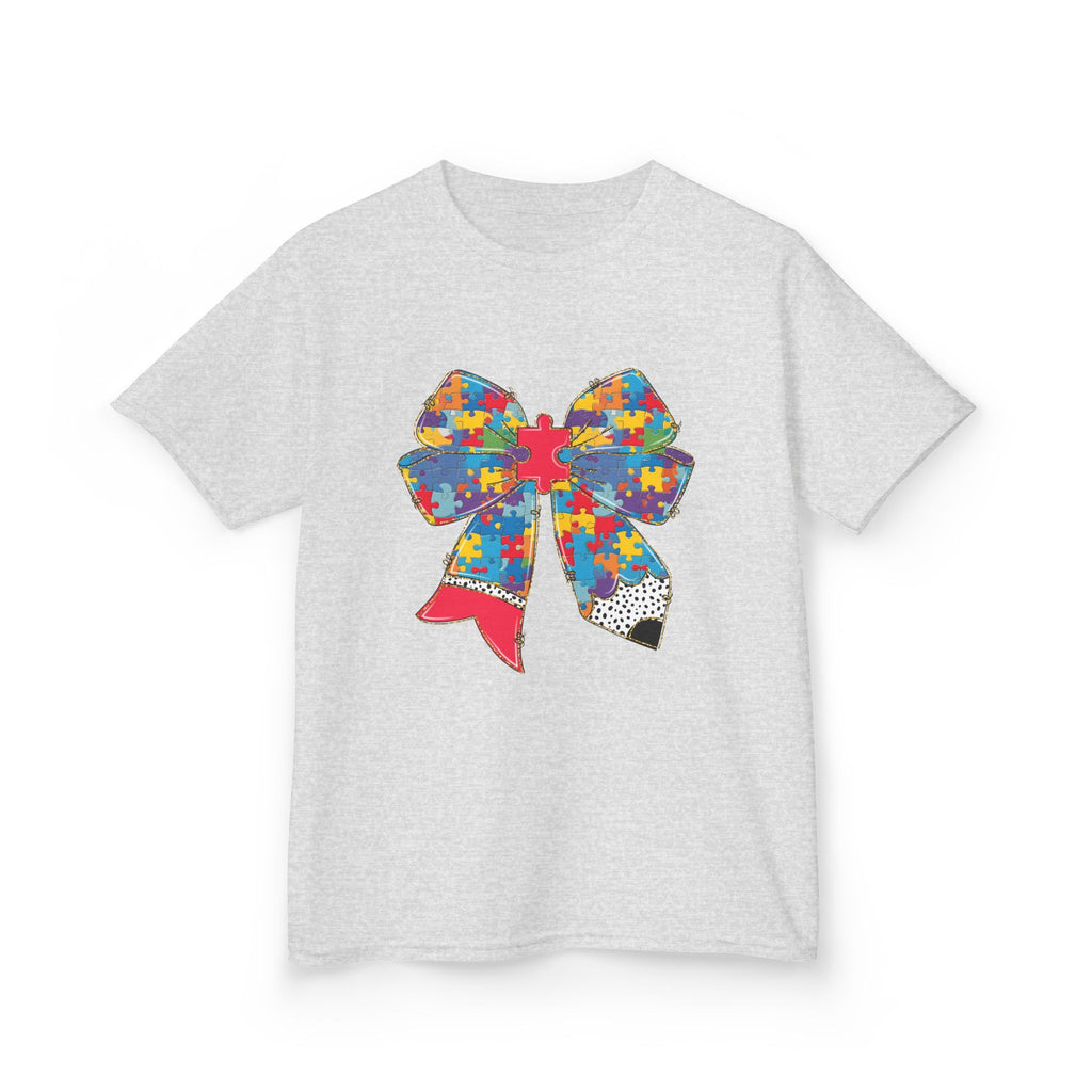 Autism Awareness Puzzle Bow Kids T‑Shirt – Autism Acceptance Gift