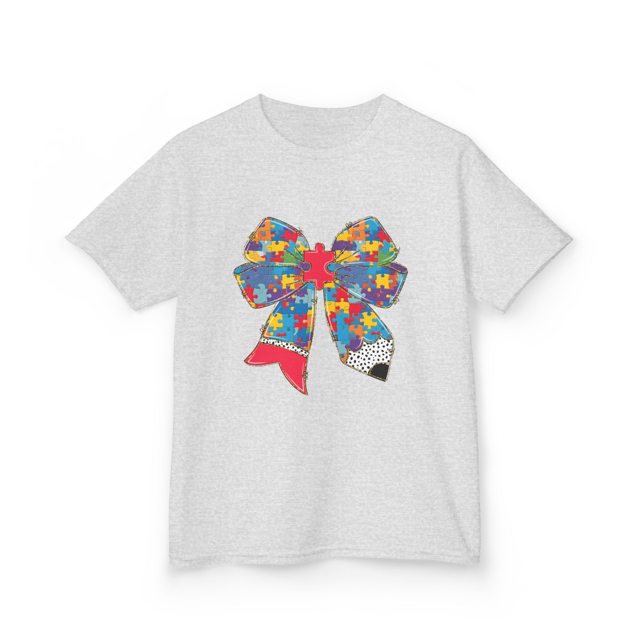 Autism Awareness Puzzle Bow Kids T‑Shirt – Autism Acceptance Gift