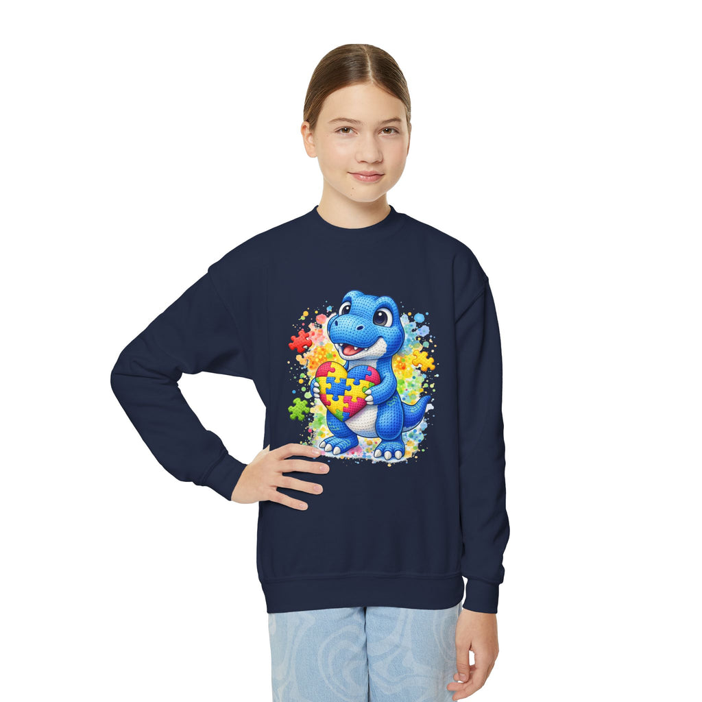 Kids Autism Awareness Dinosaur Crewneck Sweatshirt
