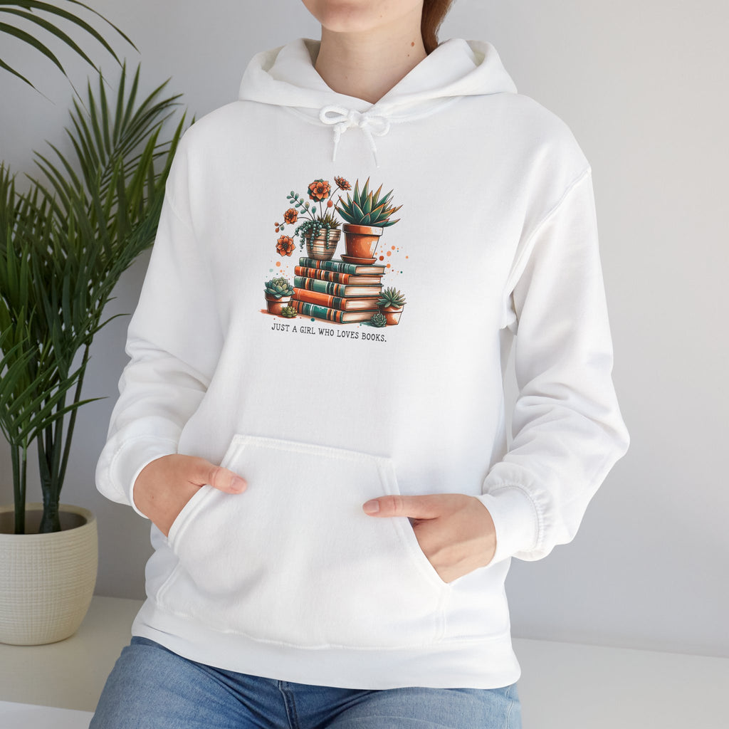 Plant Lover Hoodie – 'Plant Lady With Books' Cozy Botanical Pullover