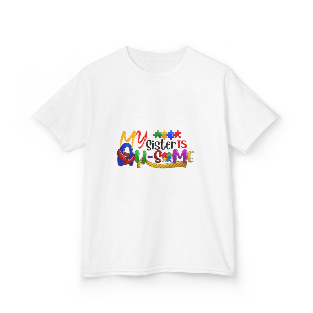Kids T-Shirt — "My Sister is Awesome" Colorful Rainbow Typography Tee