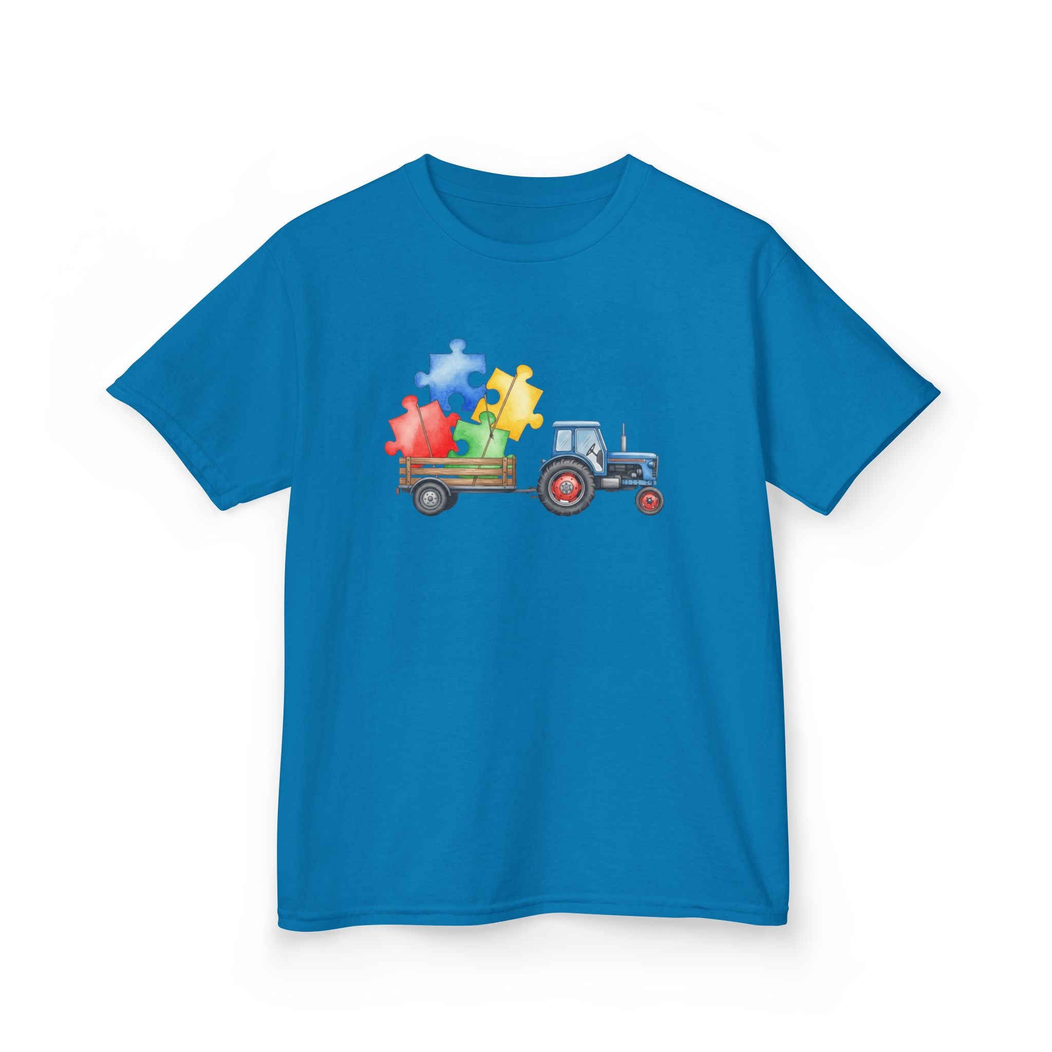 Kids Tractor with Puzzle Pieces T-Shirt — Autism Awareness Farm Tee
