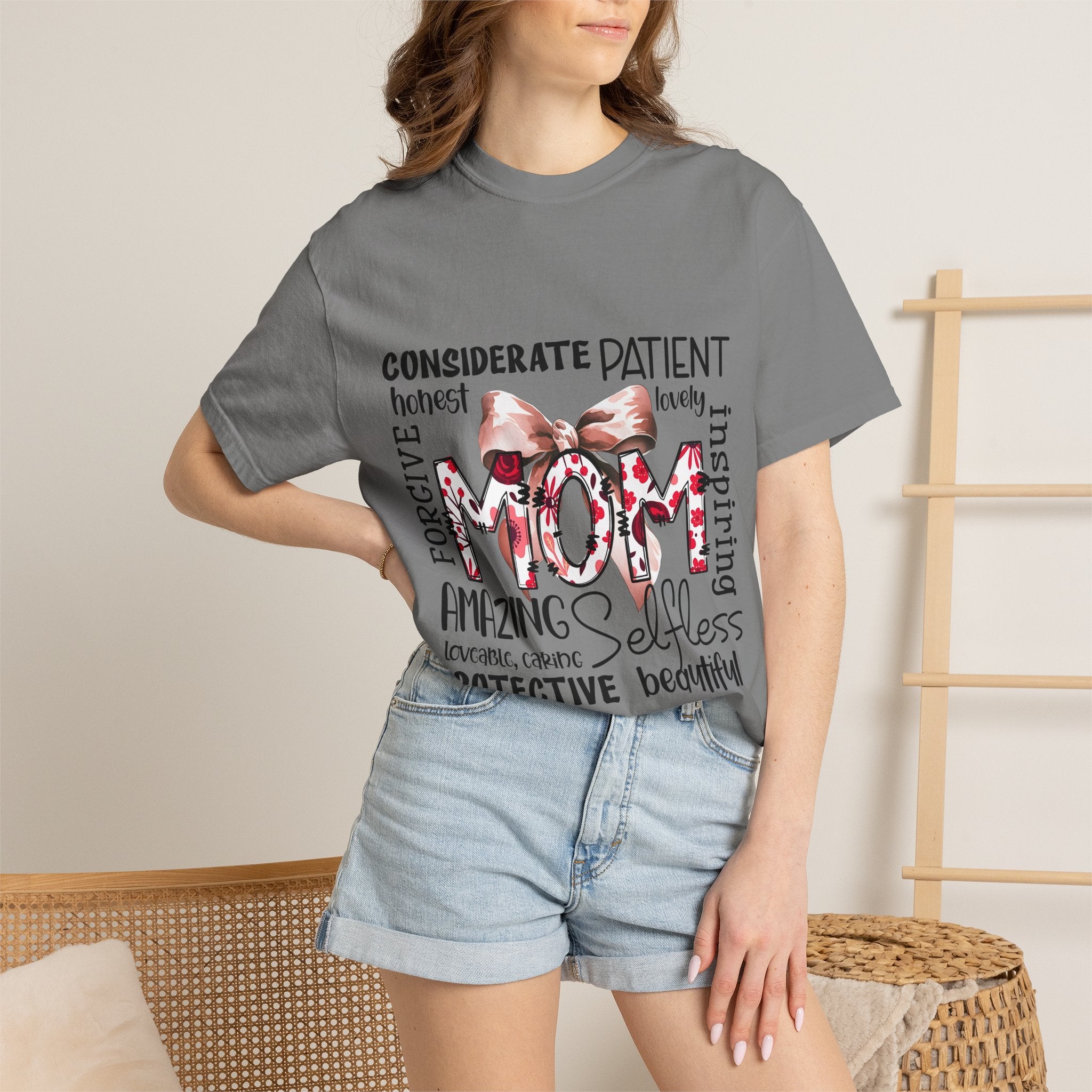 Mom Word-Art T-Shirt — Floral Bow Mother’s Day Tee