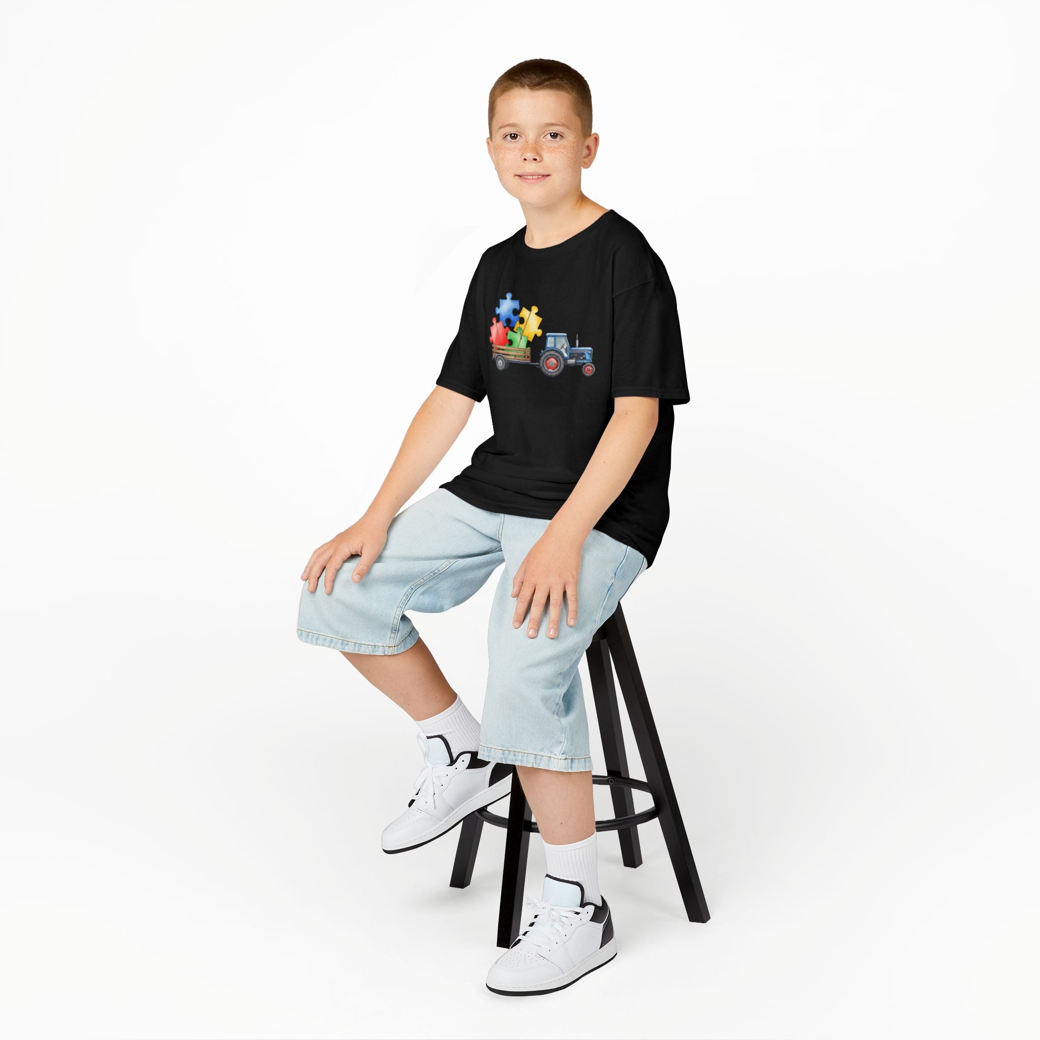 Kids Tractor with Puzzle Pieces T-Shirt — Autism Awareness Farm Tee