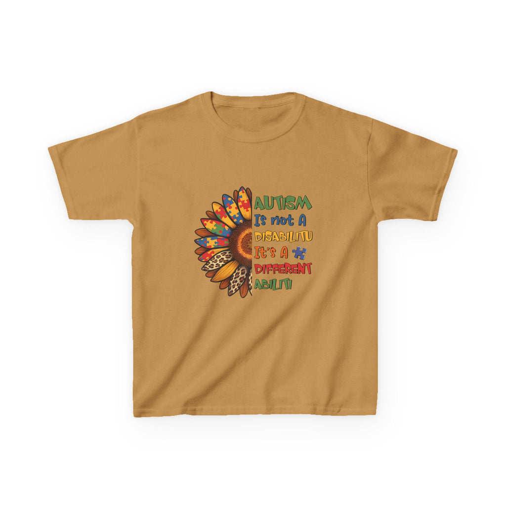 Kids Tee — "Autism Is Not A Disability It's A Different Ability" Colorful Feather Design