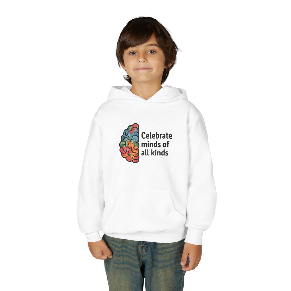 Youth Hoodie — "Celebrate Minds of All Kinds" Colorful Brain Awareness Pullover