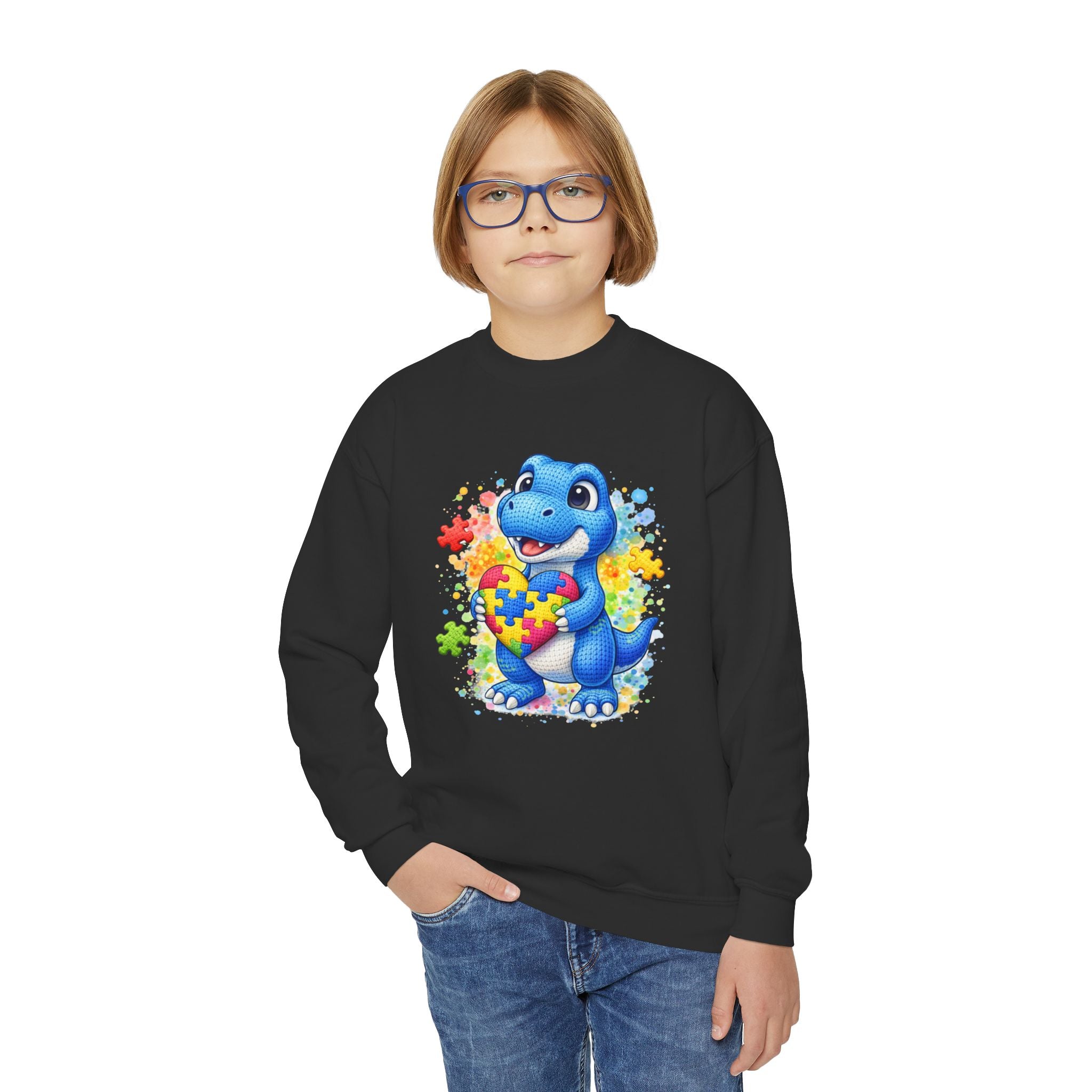 Kids Autism Awareness Dinosaur Crewneck Sweatshirt