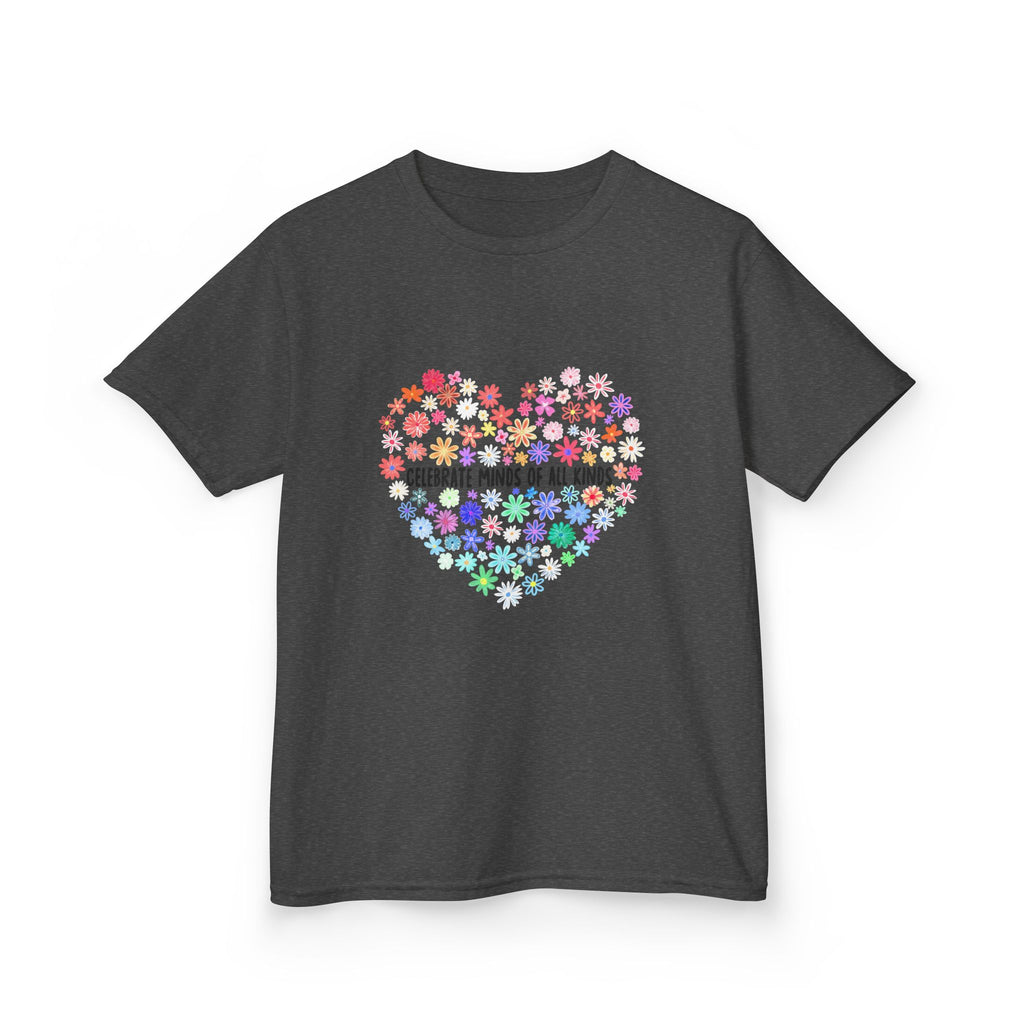 Kids T-Shirt — "Celebrate Minds of All Kinds" Rainbow Flower Heart