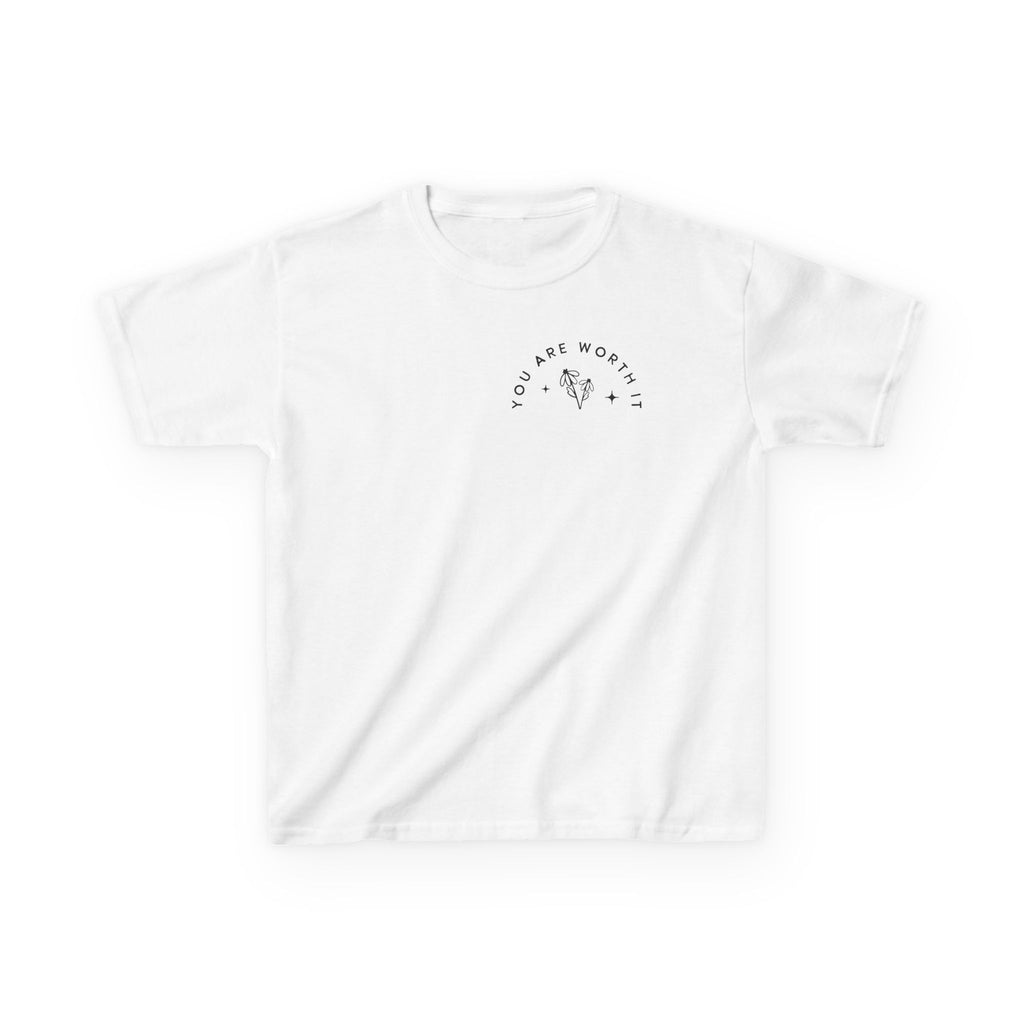 Kids Tee — “You Are Worth It” Minimal Floral Comfort Shirt