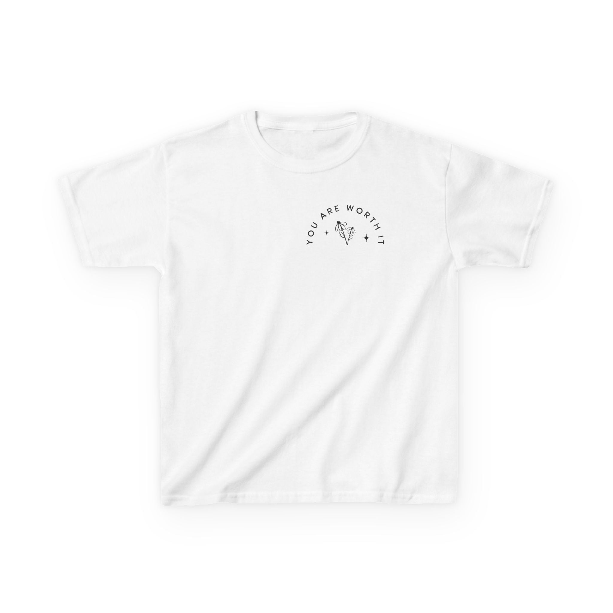 Kids Tee — “You Are Worth It” Minimal Floral Comfort Shirt