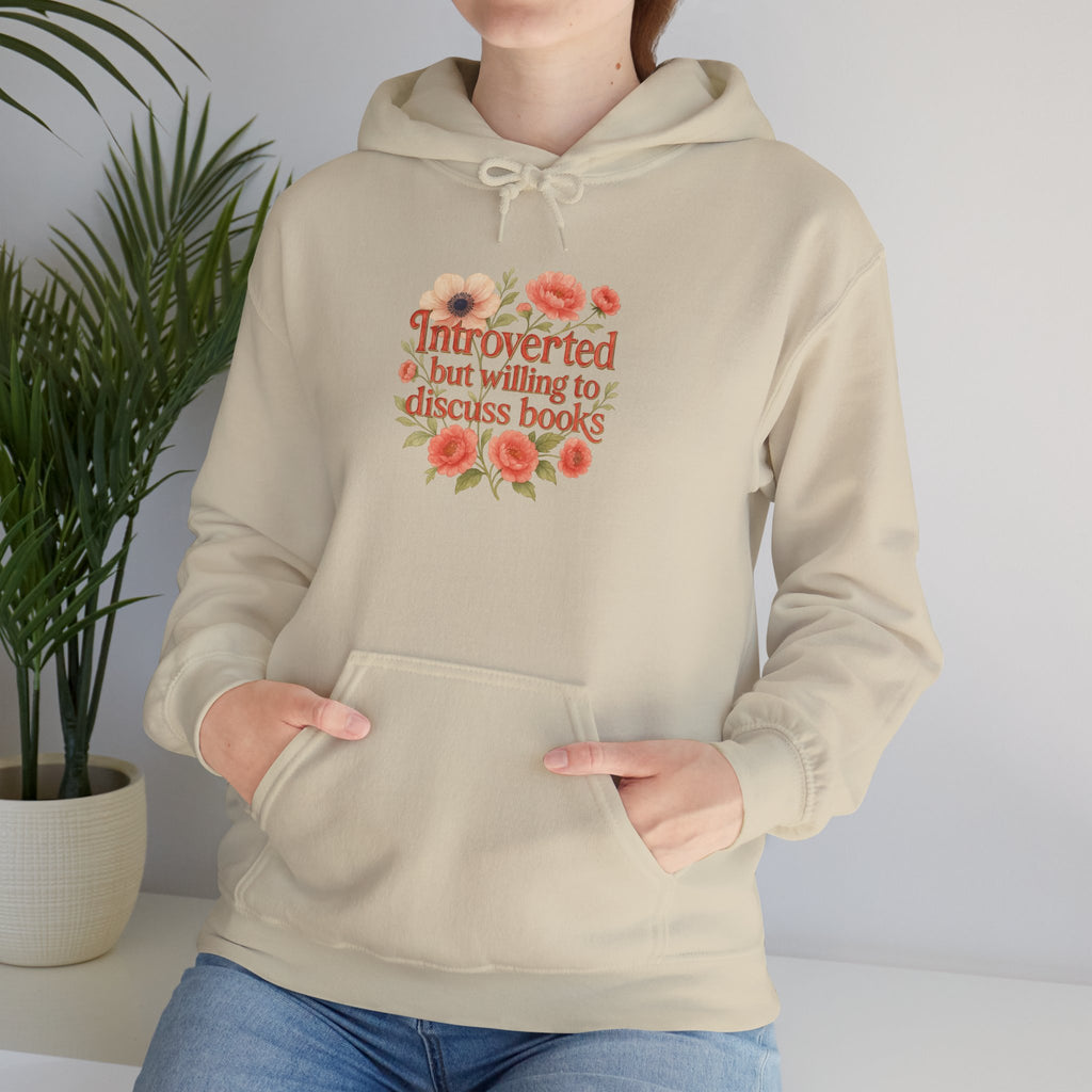 Hoodie — "Introverted but Willing to Discuss Books" Floral Reading Sweatshirt