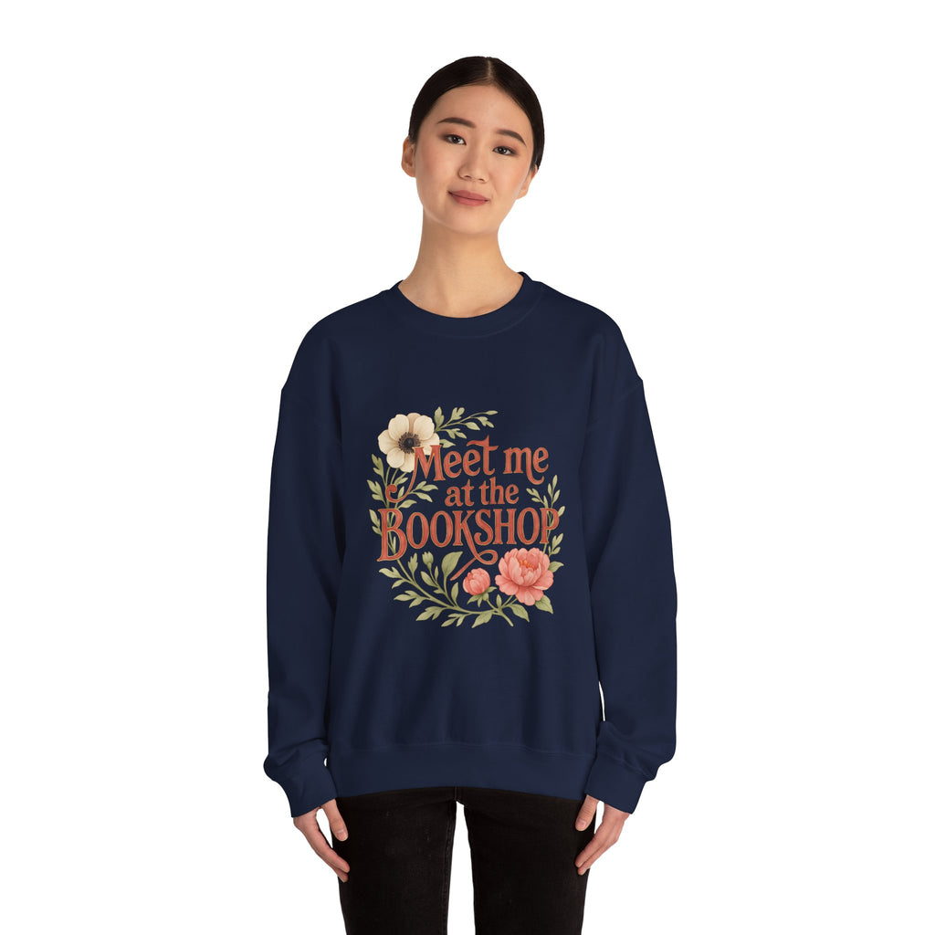 Bookshop Sweatshirt — "Meet Me at the Bookshop" Floral Cozy Crewneck