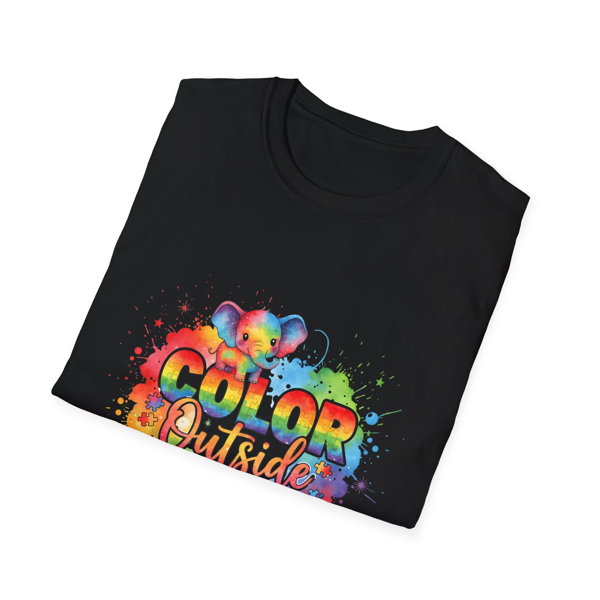 Color Outside Lines T-Shirt — Rainbow Paint Splatter Art Tee