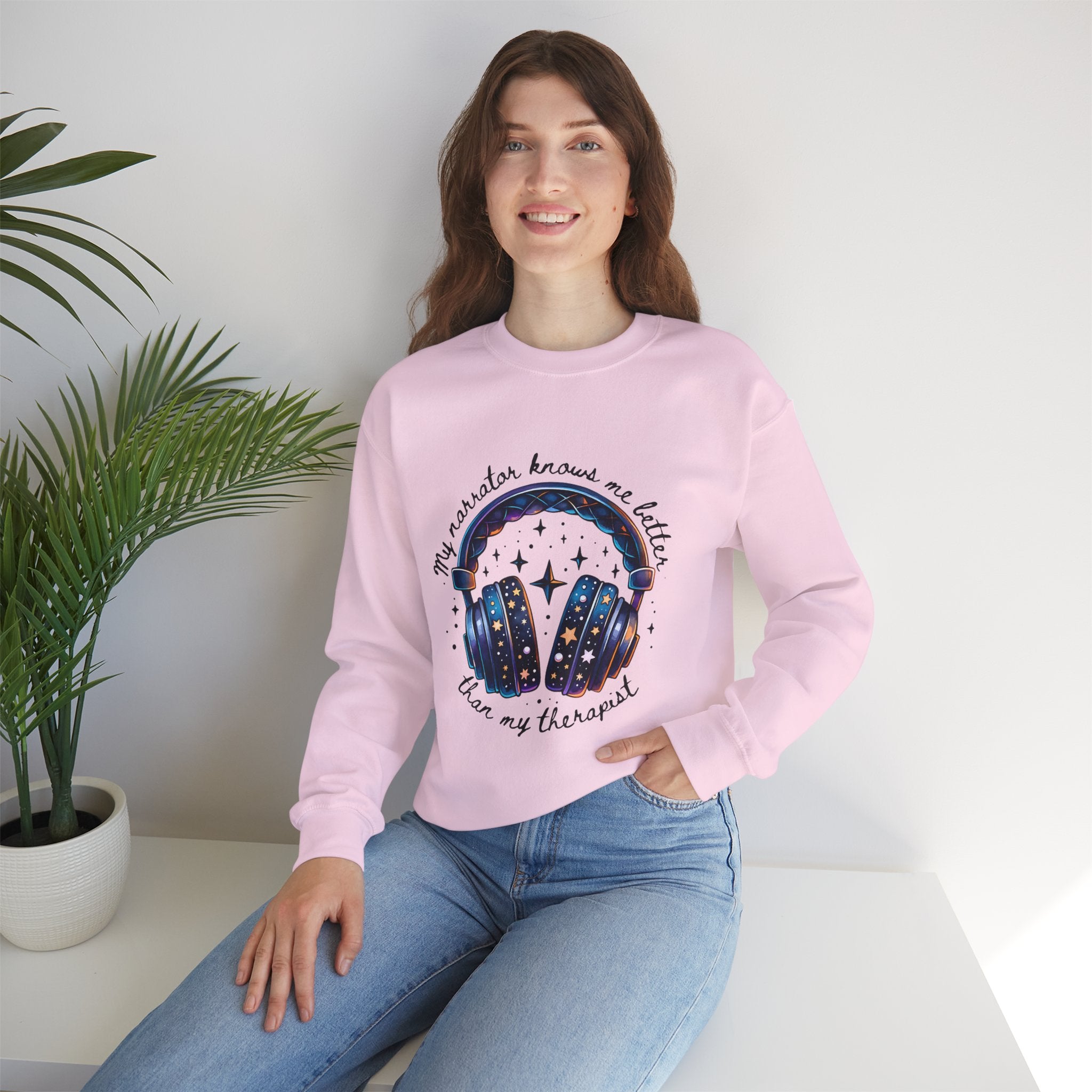 Sweatshirt — “My Navigator Knows Me Better Than My Therapist” Cosmic Headphones Crewneck