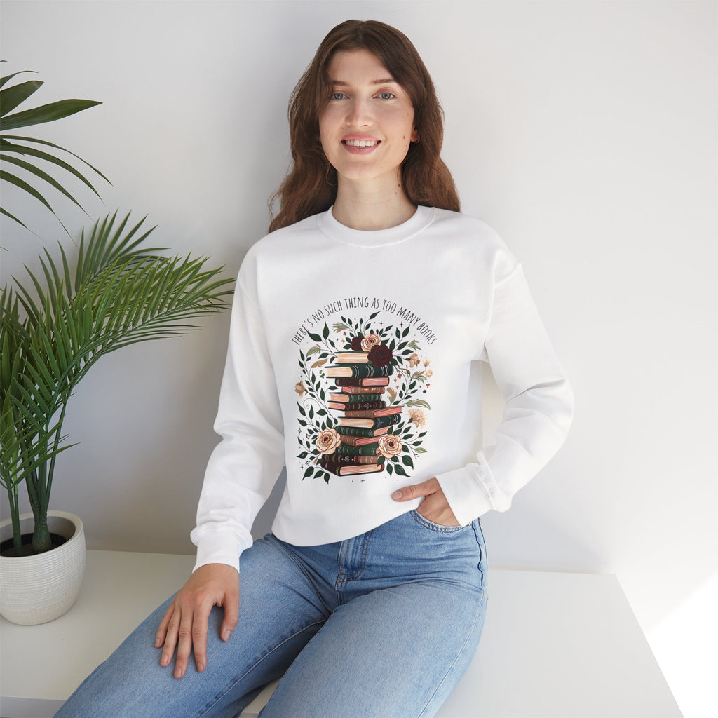 Book Lover Crewneck Sweatshirt – “Books and Tea” Floral Stack Graphic