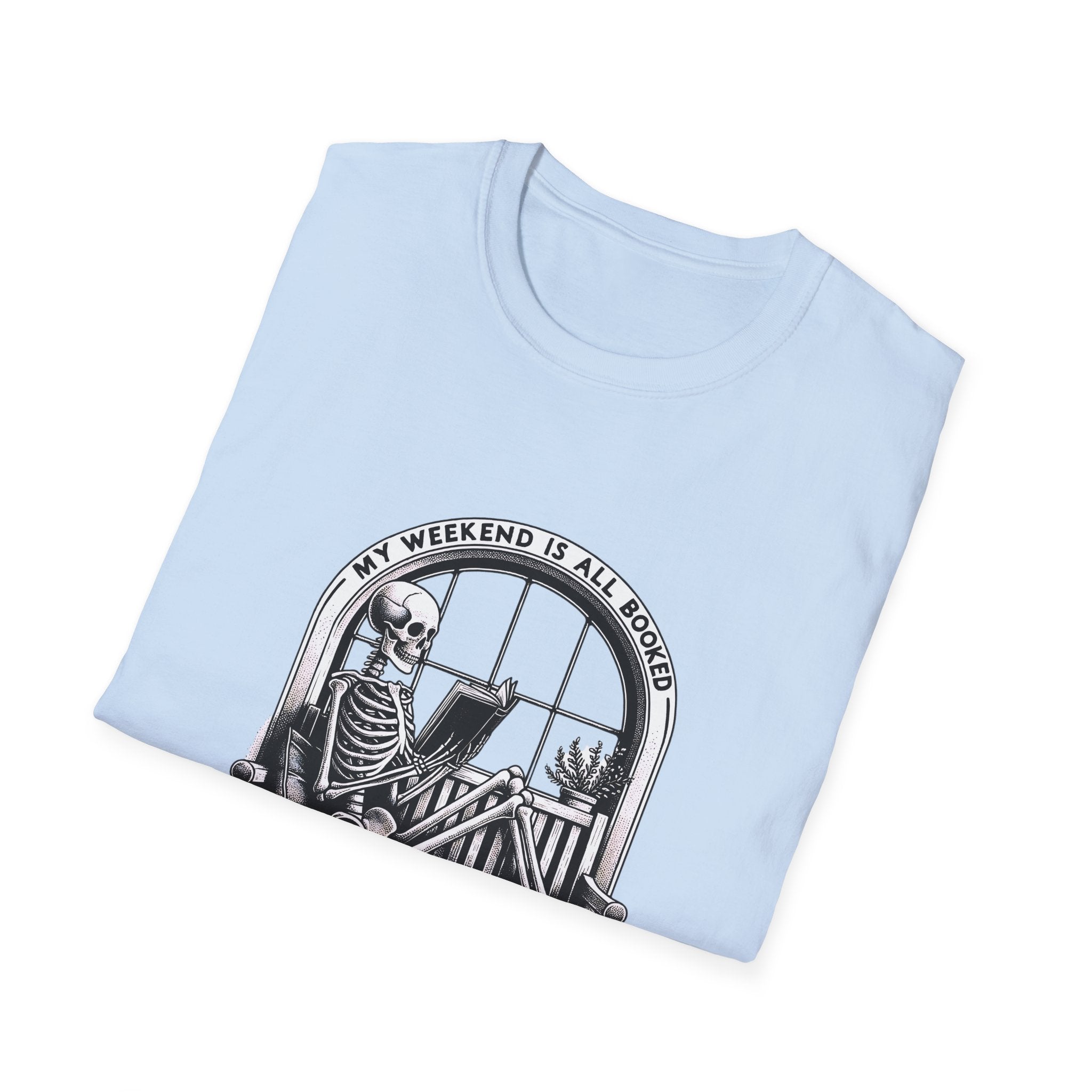 Skeleton Reading Window T‑Shirt — “My Weekend Is All Booked” Graphic Tee