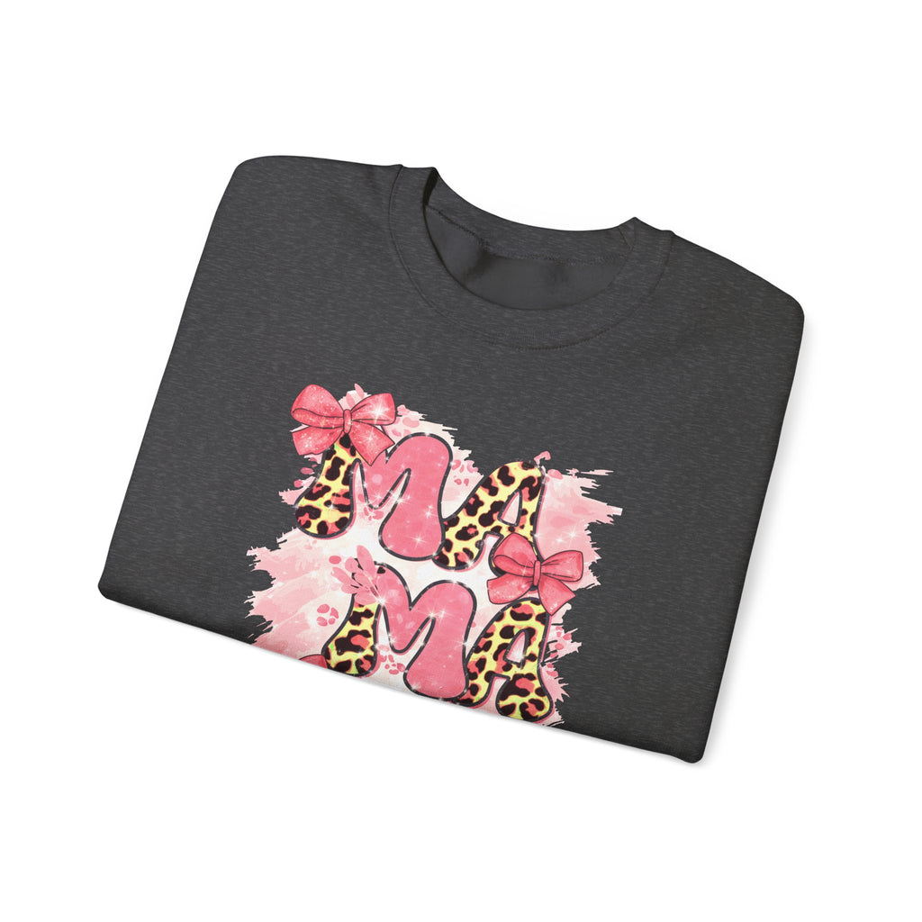 Sweatshirt — Pink Leopard “MOM” Design with Bows | Mother’s Day Cozy Crewneck