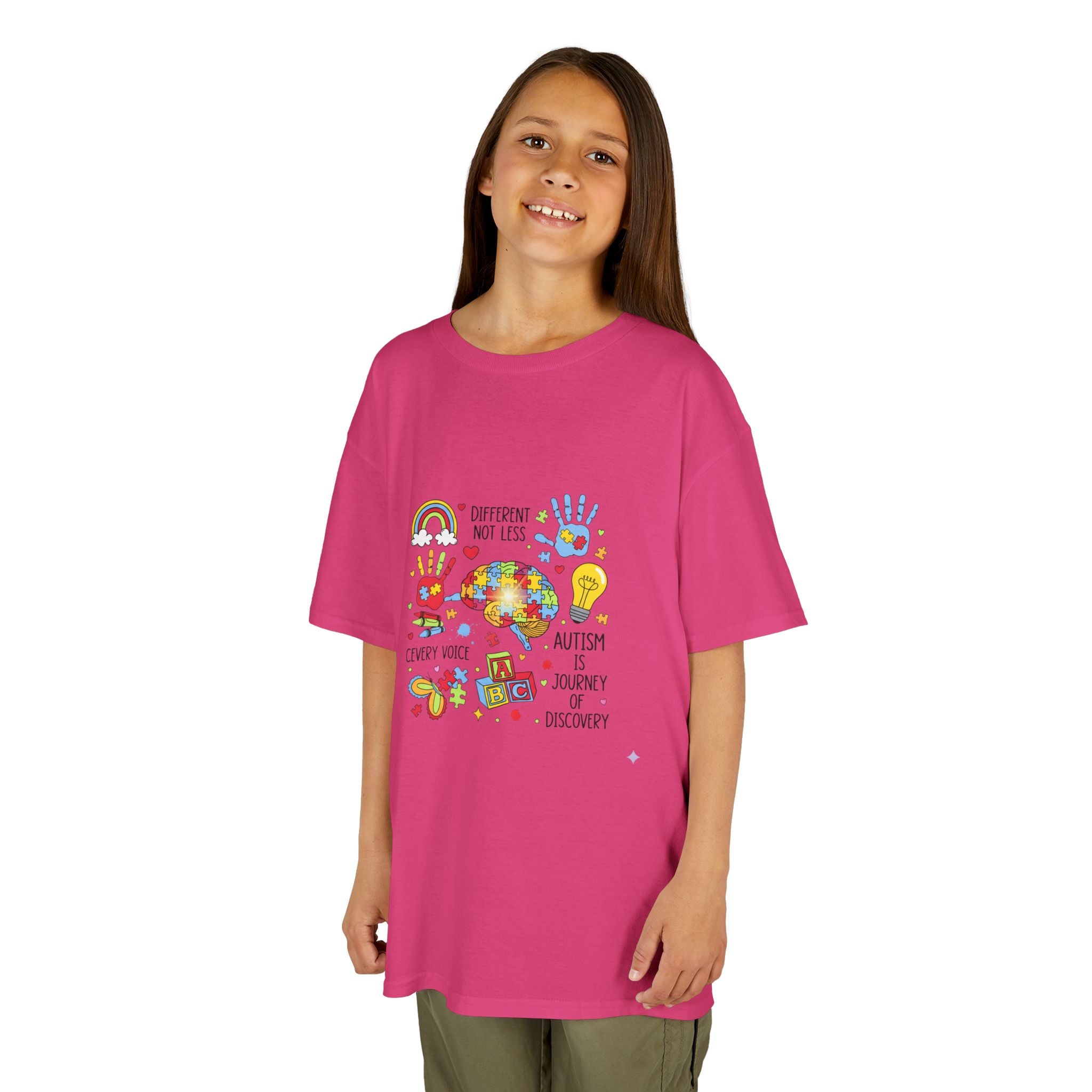 Autism Awareness Kids Tee — Colorful Puzzle Heart & Hands Design