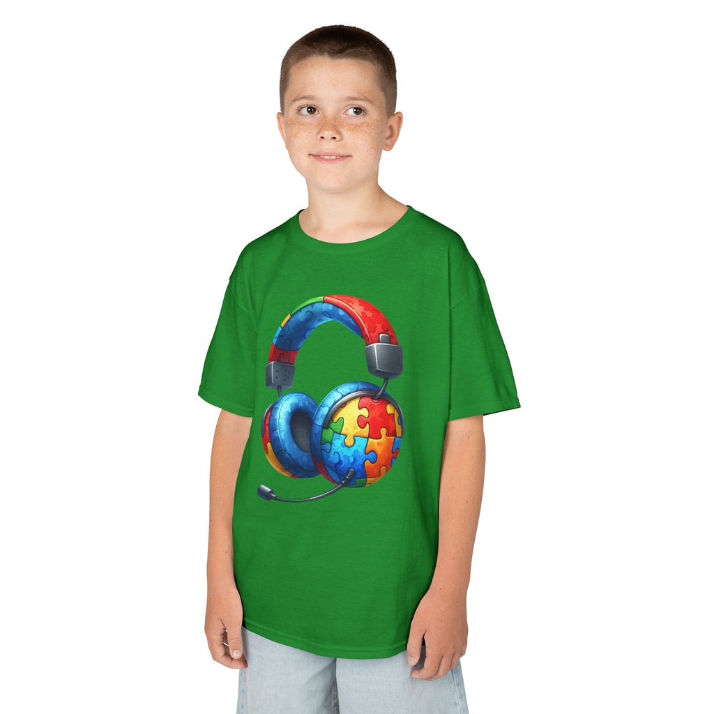 Kids Headset T‑Shirt with Puzzle Autism Awareness Design
