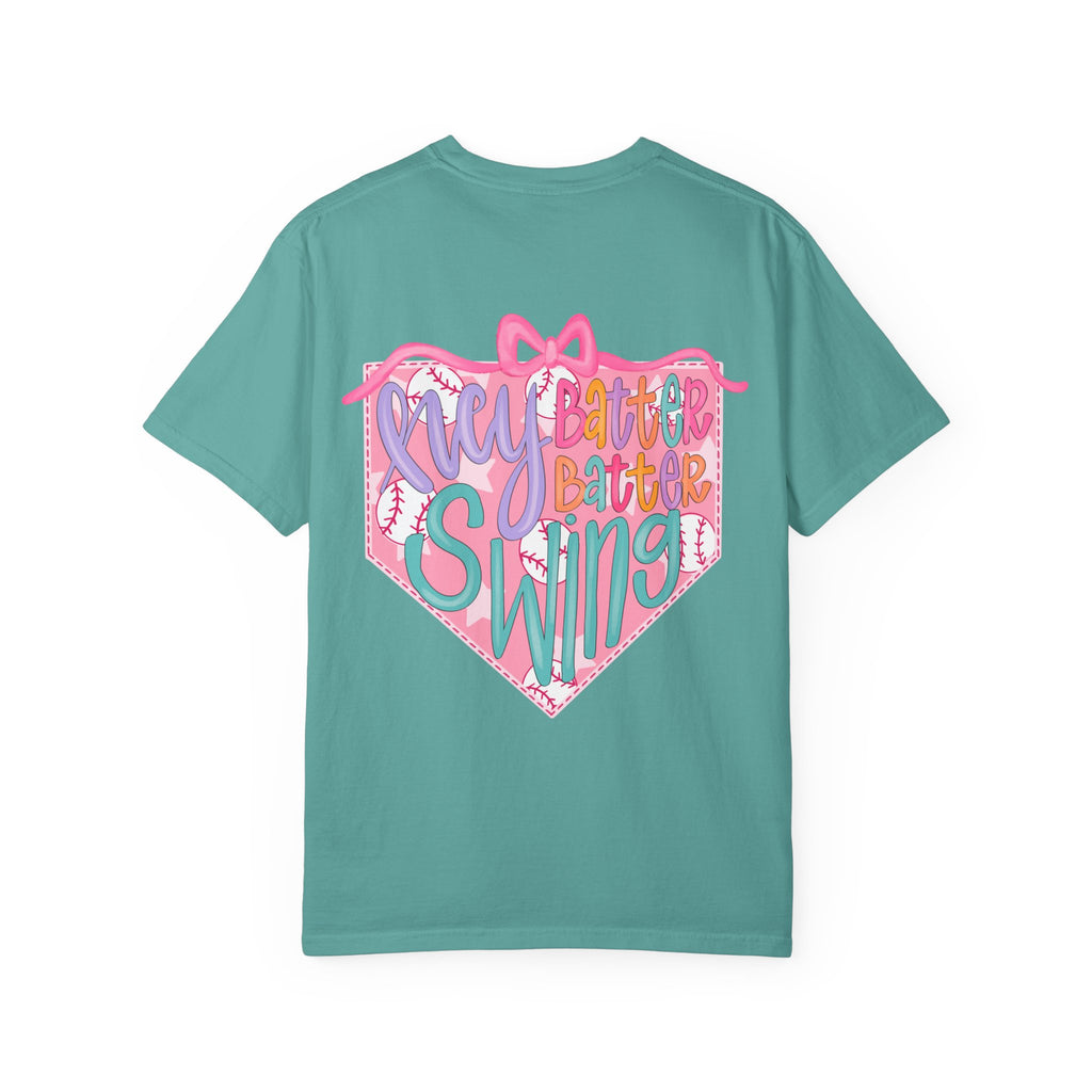 Softball Tee — "Play Ball" Front & "Pitch, Batter, Batter, Swing" Heart Back