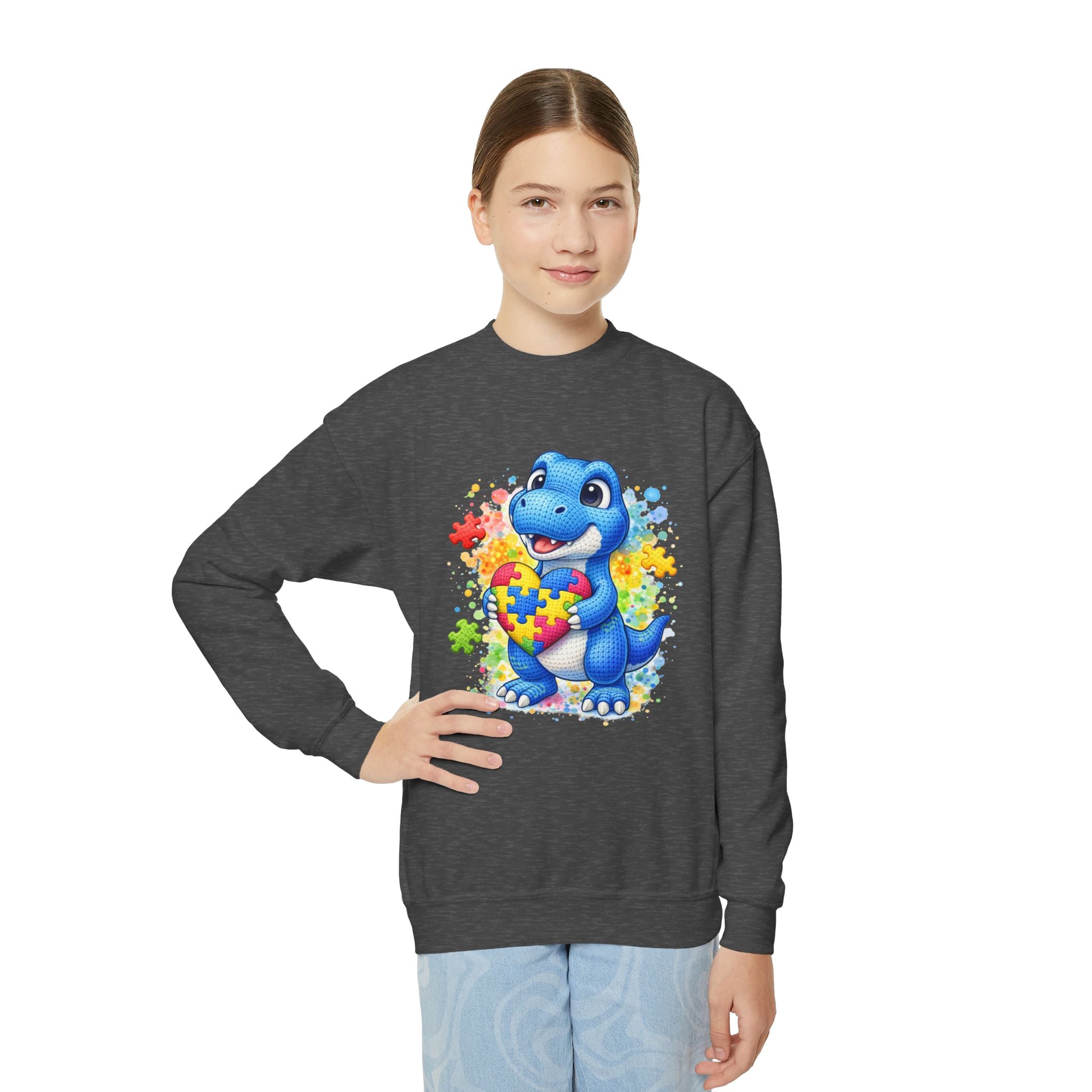 Kids Autism Awareness Dinosaur Crewneck Sweatshirt